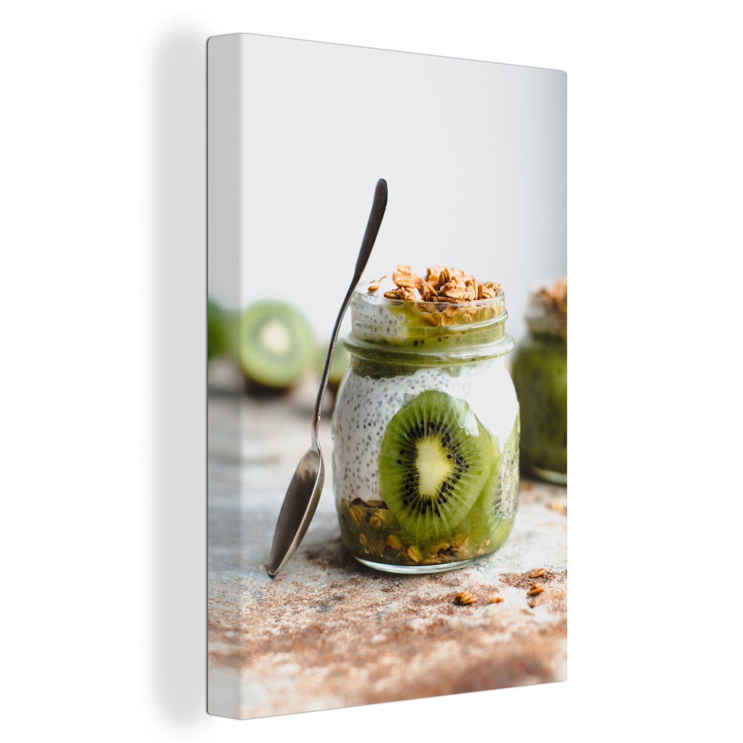 OneMillionCanvasses® Leinwandbild Kiwi - Pudding - Lebensmittel, (1 St), Leinwandbild fertig bespannt inkl. Zackenaufhänger, Gemälde, 20x30 cm