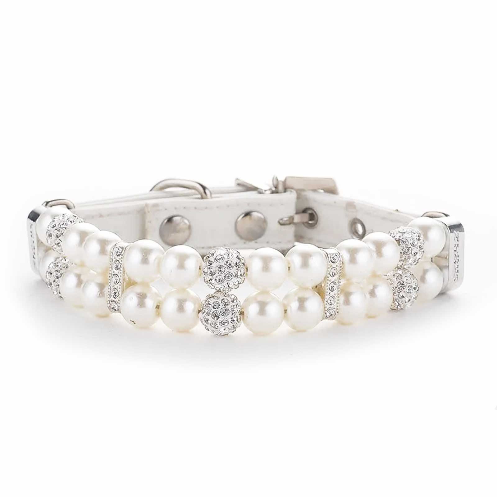 Monkimau Hunde-Halsband Hundehalsband Katzenhalsband Kette mit Perlen weiß - L