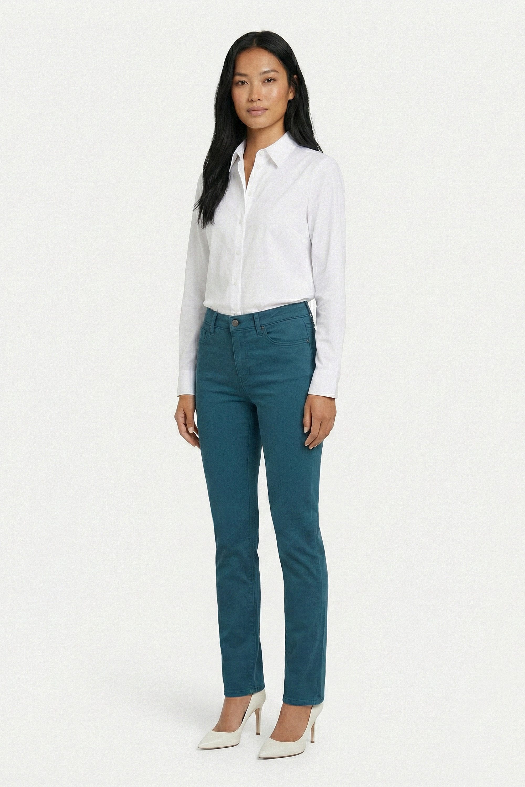 ESRA Stoffhose Damen Straight Fit Hose High Waist Business-Hose bis Große Größe T101 High Waist Damen Stoffhose Straight Leg Stretch Hose Gerade Schnitt