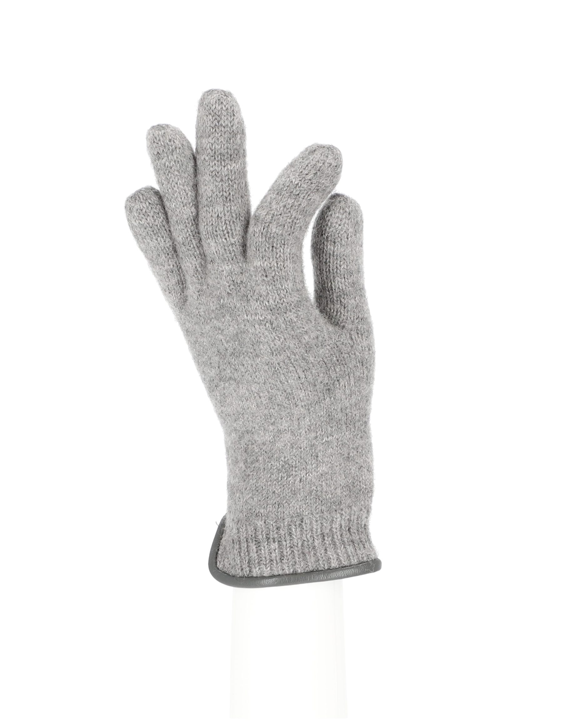 Handschuh Strickhandschuh gewalkter Lederkante Accessoires Wolle Strickhandschuhe halsüberkopf mit aus silber
