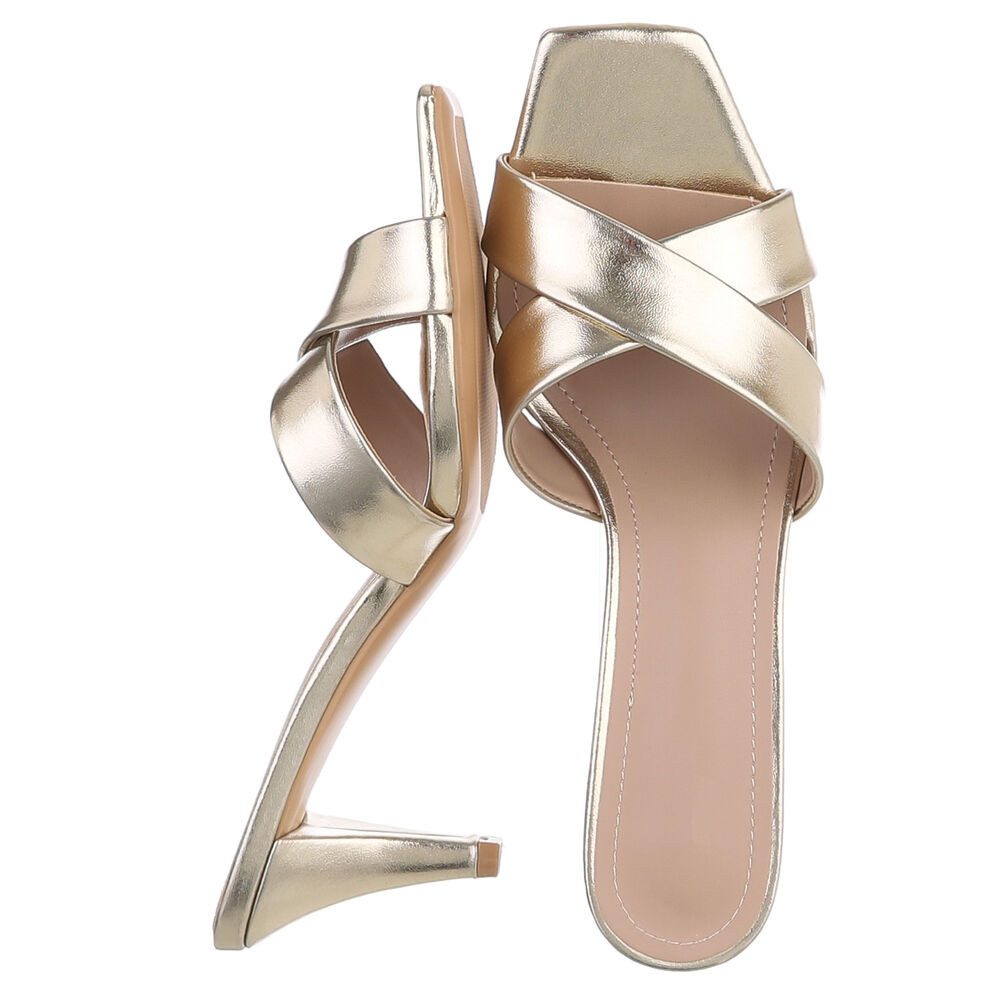 Ital-Design Damen Mules Pumps mit Stilettoabsatz und Riemen Pantolette (91895842) Pfennig-/Stilettoabsatz Sandalen & Sandaletten in Gold