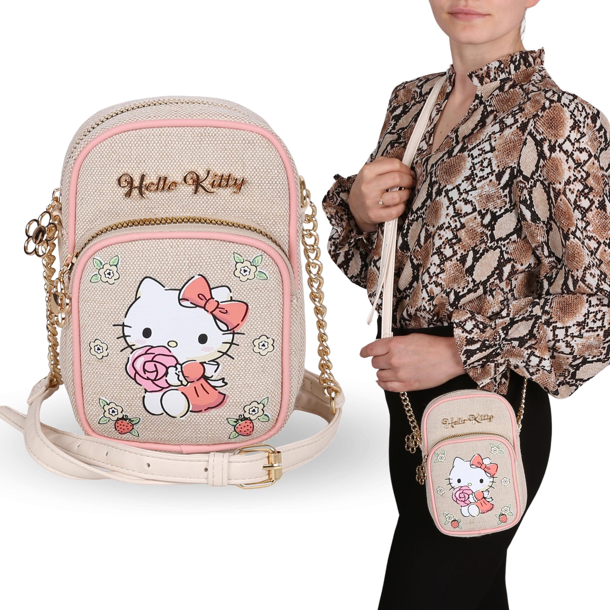 Sarcia.eu Handtasche Hello Kitty LEINEN Säckchen mit verstellbarem Riemen, 17x5x12 cm