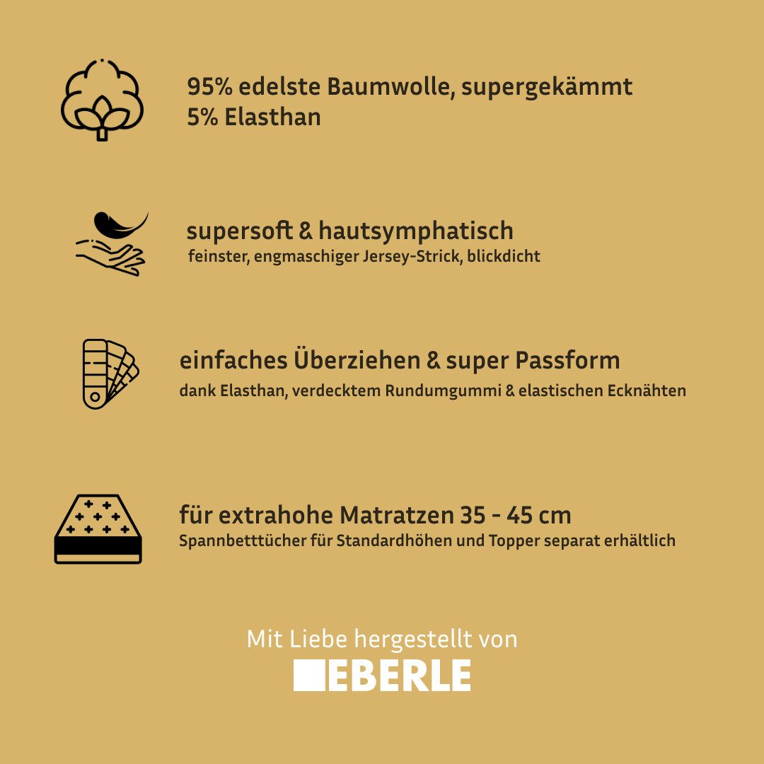 bellana Spannbettlaken bellana deluxe für Boxspring- & Komfortbetten, mit Elasthan, 230 g/m², Jersey, Gummizug: rundum, (1 Stück), Premium-Qualität, für extra hohe Matratzen 35-45 cm, faltenfrei