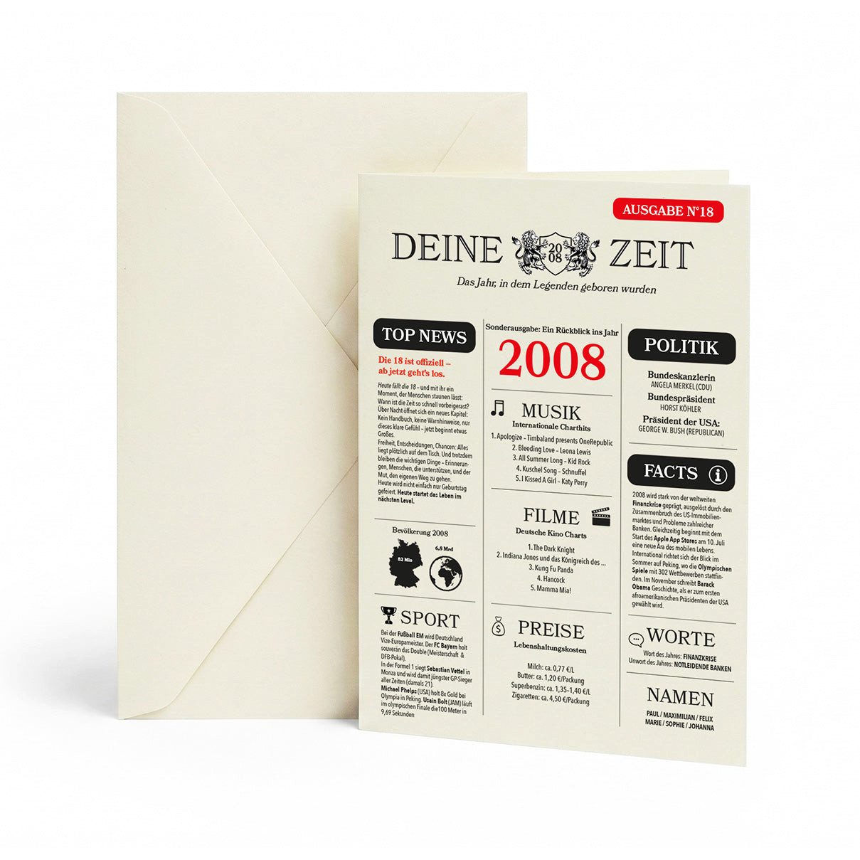 heaven+paper Geburtstagskarten 18. Geburtstag Grusskarte A5 Zeitungsdesign, hochwertig, Hergestellt in Deutschland