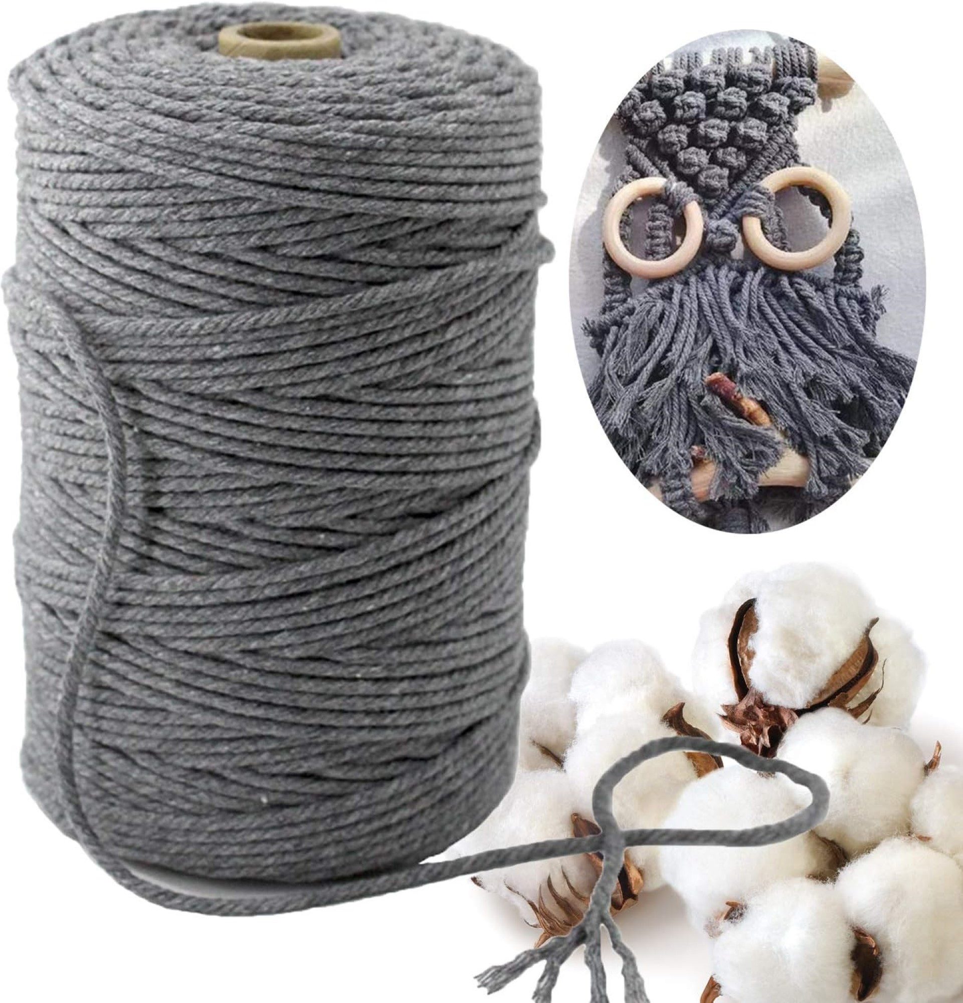 Hiegvor Dekohänger Makramee Garn Natur-Baumwollkordel für DIY-Projekte (Makramee/Set, Makrameerolle), Makramee-Garn: 100% natürliche Baumwolle.