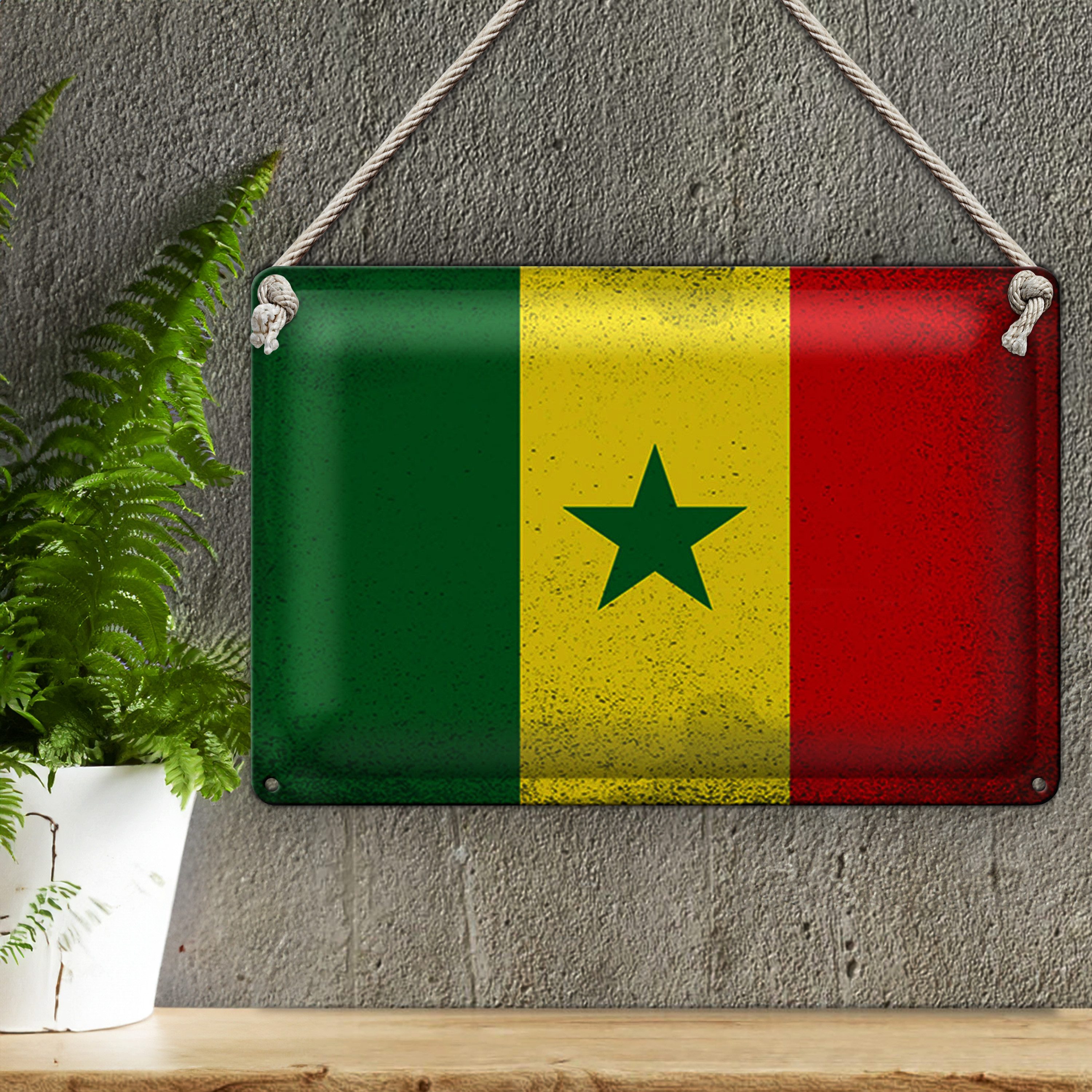Roomando Metallschild Blechschild Flagge Senegal 30x20cm Flag of Senegal Vintage