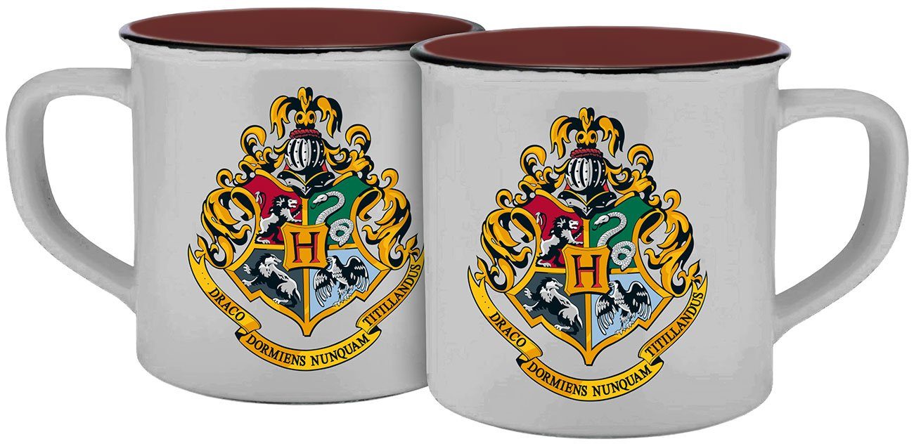 Geda Labels GmbH Tasse Hogwarts Wappen Emaille-Optik 300ml, 1-tlg., Keramik, Grau, 300 ml, spülmaschinengeeignet