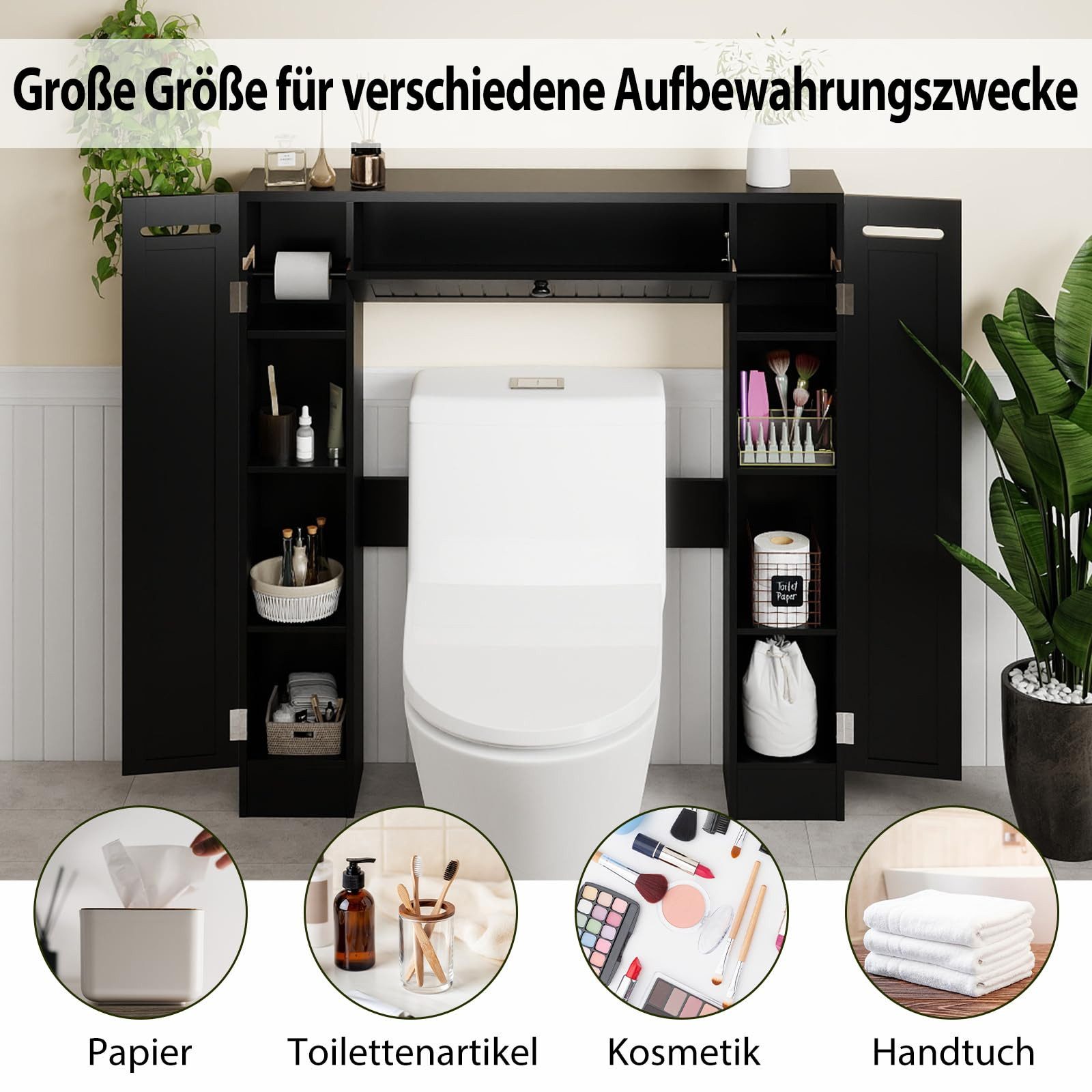COSTWAY Wäscheschrank Holz, mit Toilettenpapierhalter