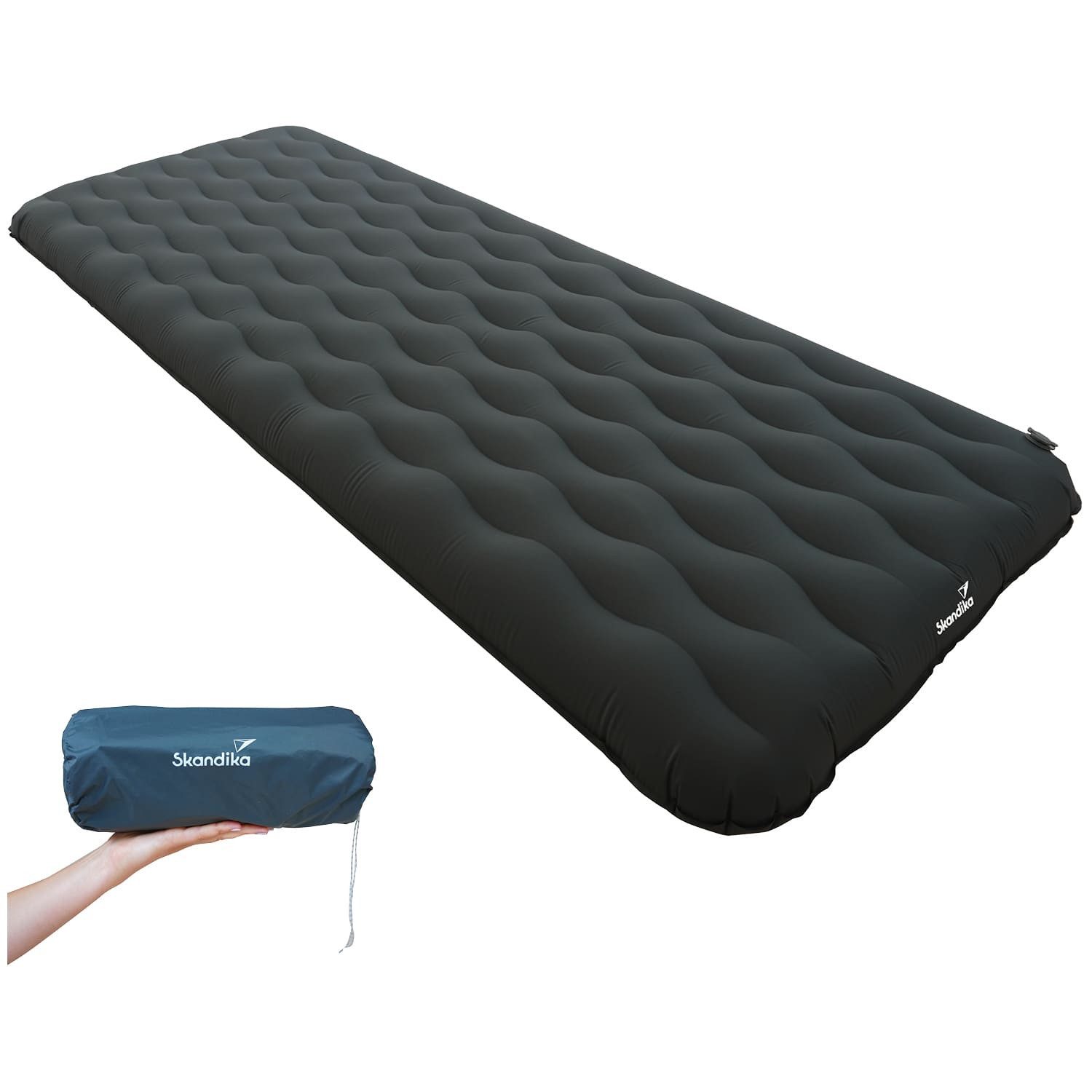 Skandika Isomatte Elite Air Single, aufblasbare Luftmatratze für 1 Person, ultraleicht, kleines Packmaß, leistungsstarkes Ventil, 16 cm Höhe, Tragetasche