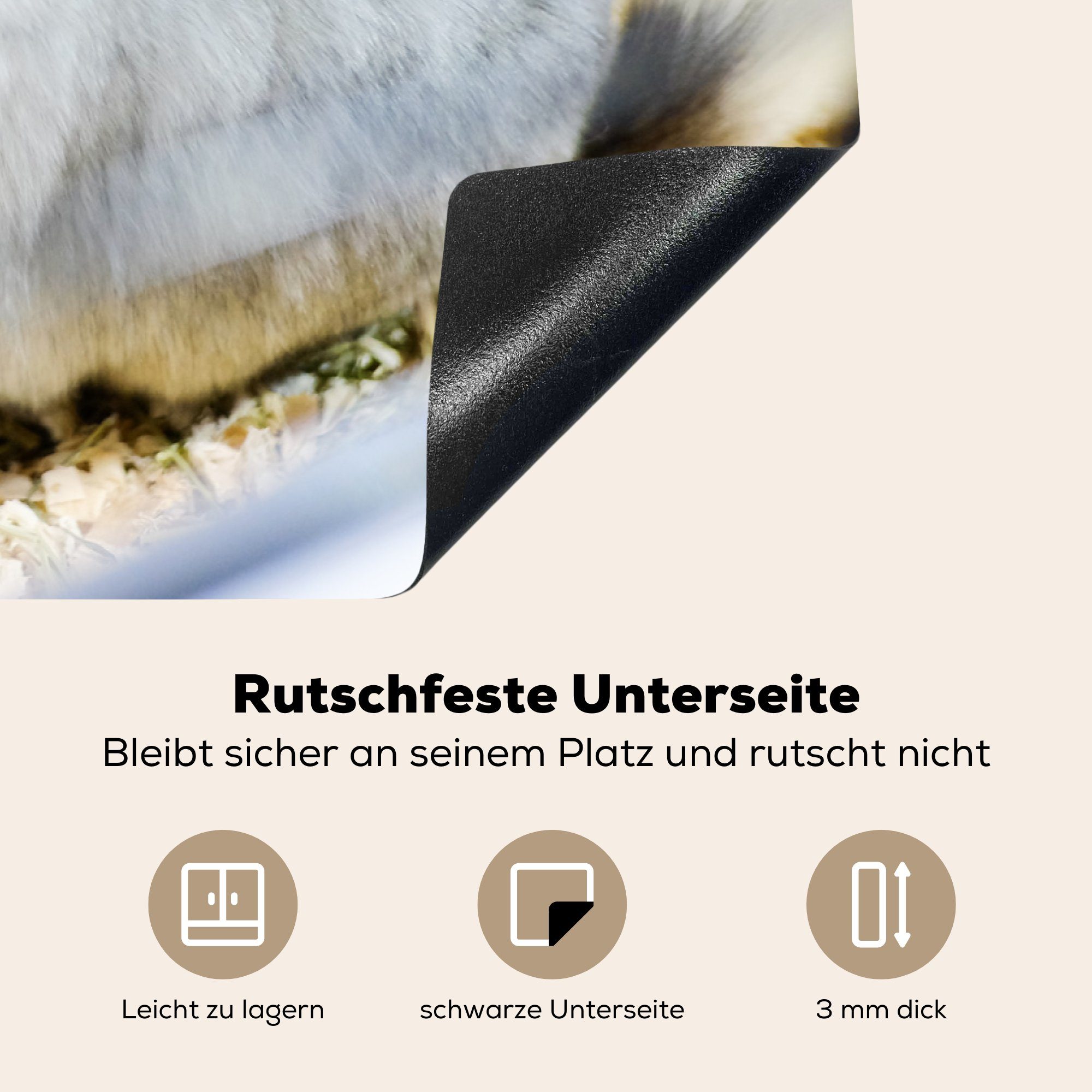 MuchoWow Herdblende-/Abdeckplatte Ein weiß-grau gefärbtes Ceranfeldabdeckung einem für cm, tlg), Chinchilla (1 Schutz Vinyl, 81x52 Käfig, in die Induktionskochfeld küche