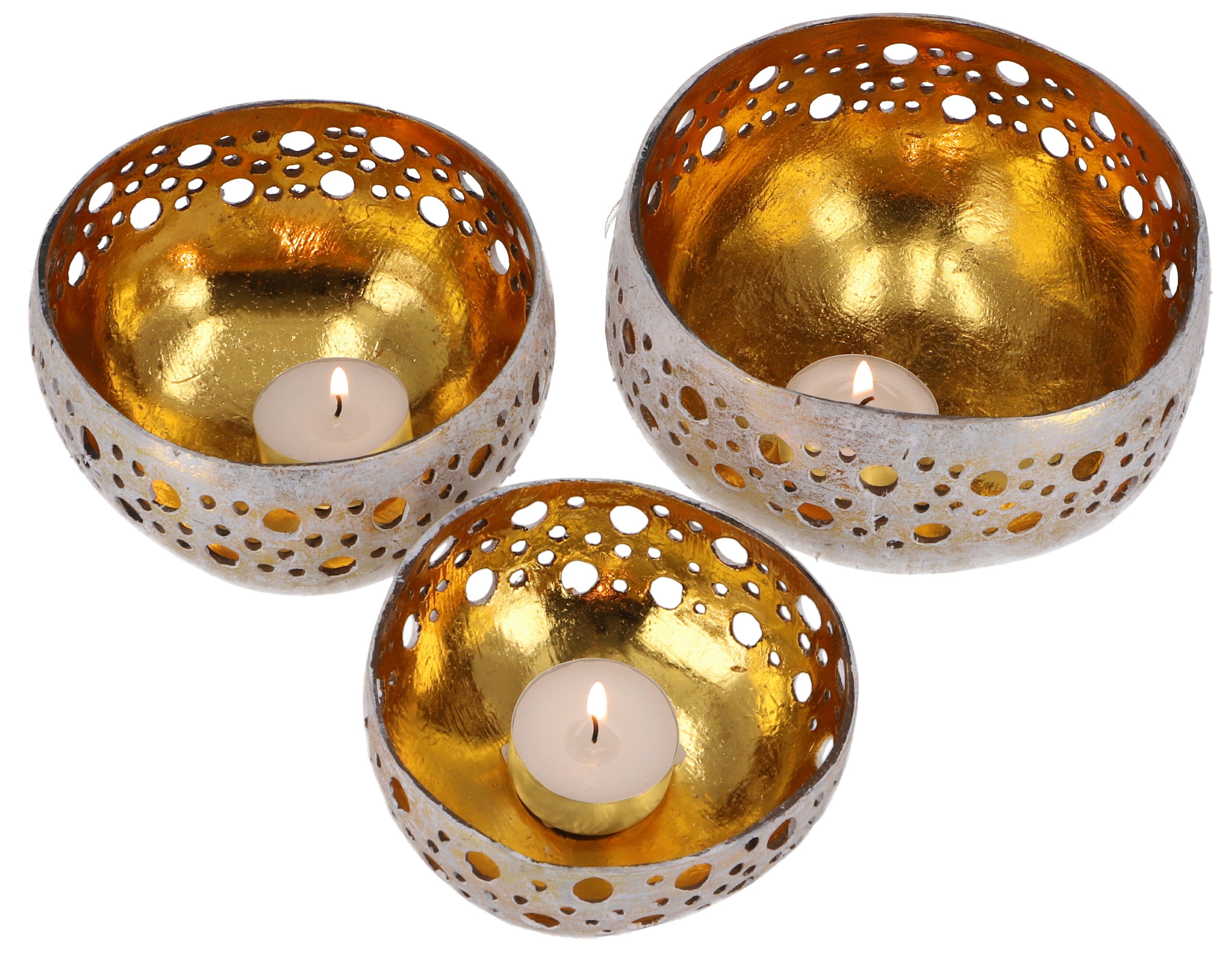 Kokosnuss Set Guru-Shop - Exotisches Teelicht Modell.. Windlicht 3er
