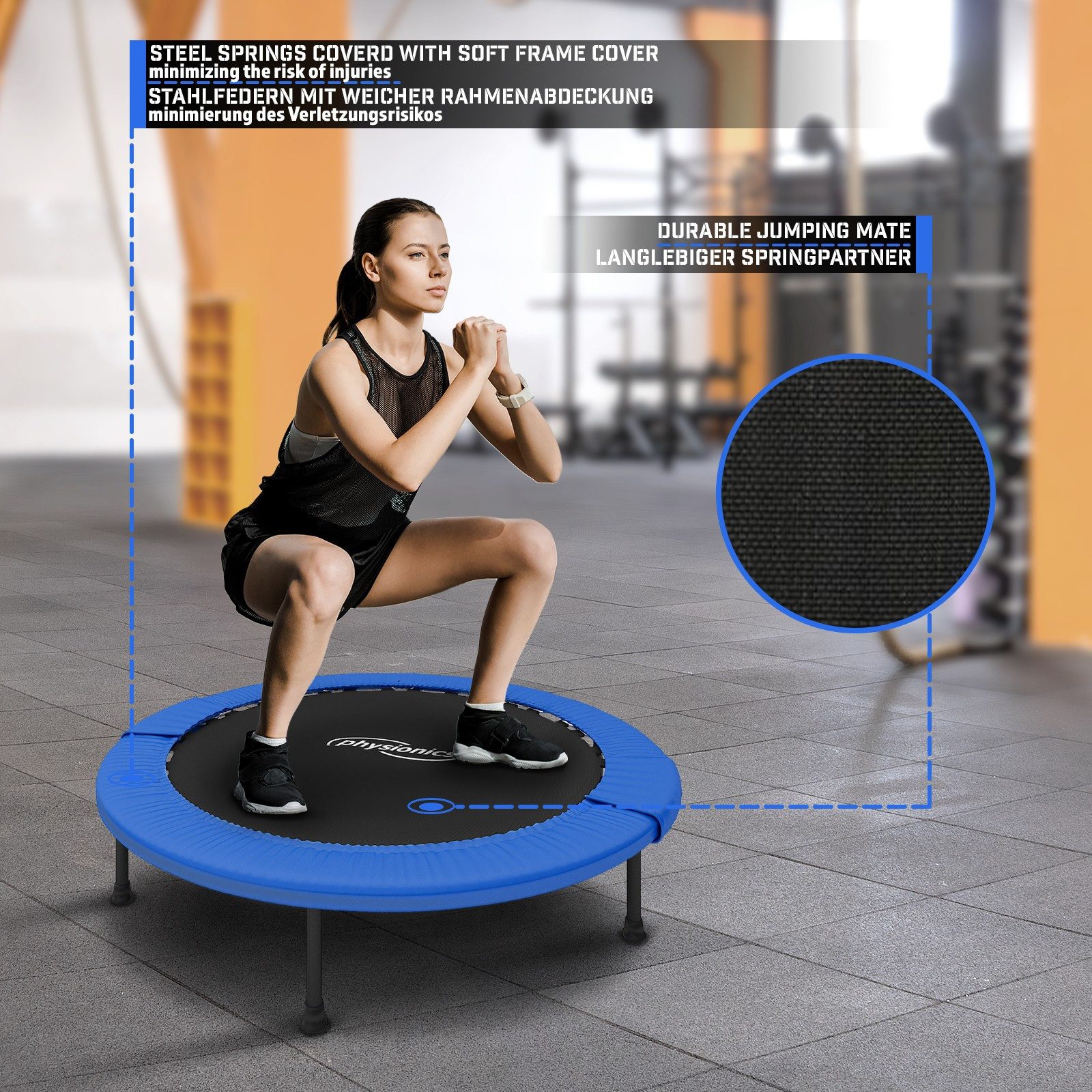 Physionics Fitnesstrampolin Fitness Trampolin - Durchmesser : 81cm/91cm/96cm/102cm/114cm/122cm, Ø 81 cm, (Trampolin in der Größe Ihrer Wahl als Bausatz zur Selbstmontage), Erhältlich in verschiedenen Durchmessern: 32, 36, 38, 40, 45, 48 Zoll