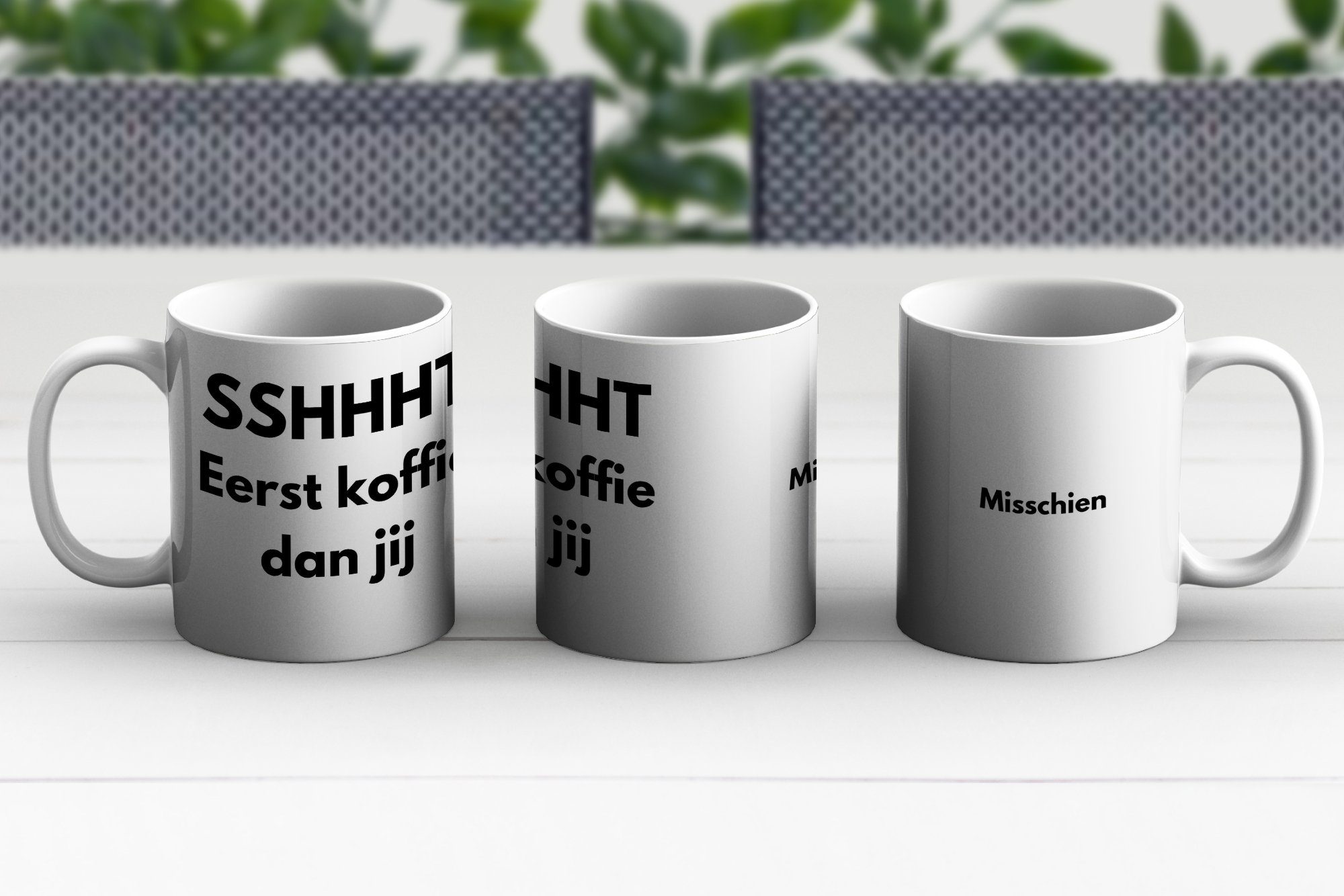 MuchoWow Tasse Zitat - dann Kaffee, Erst Kaffeetassen, - Keramik, du, Sprichwörter Becher, der Teetasse, Geschenk Teetasse