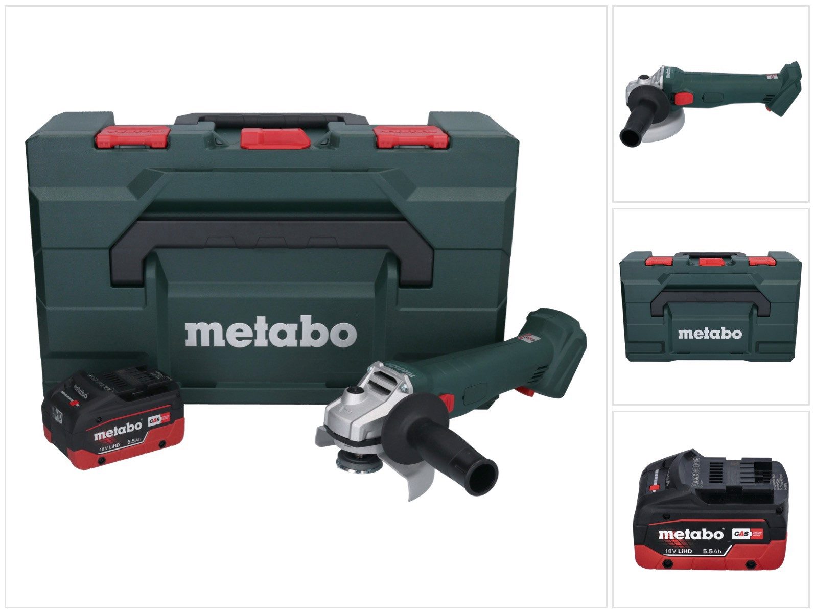 metabo Akku-Winkelschleifer W 18 L 9-125 Akku Winkelschleifer 18 V 125 mm + 1x Akku 5,5 Ah + meta