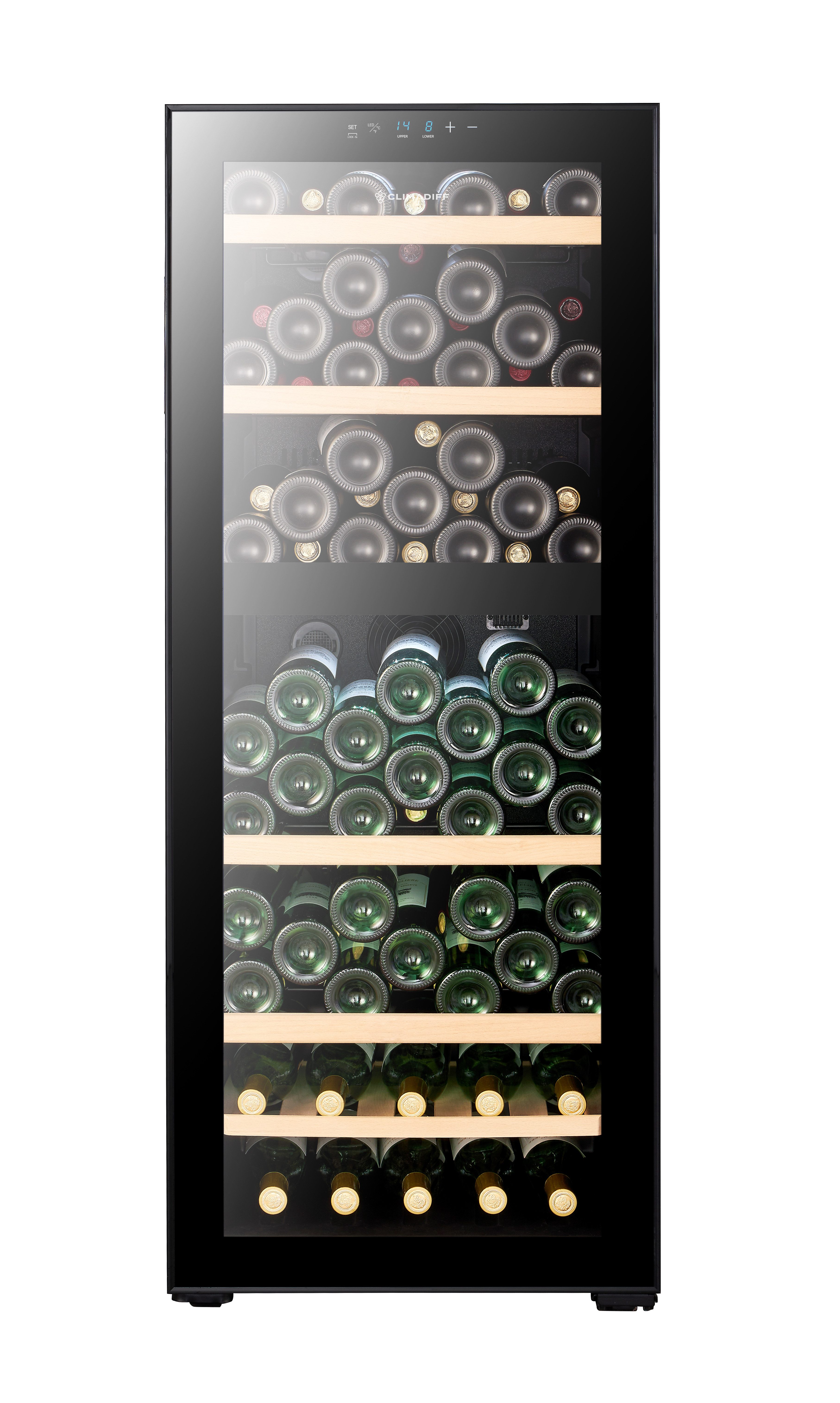CLIMADIFF Weintemperierschrank CEPAGE108DZ, für 108 Standardflaschen á 0,75l,2 Temperaturzonen, LED-Beleuchtung