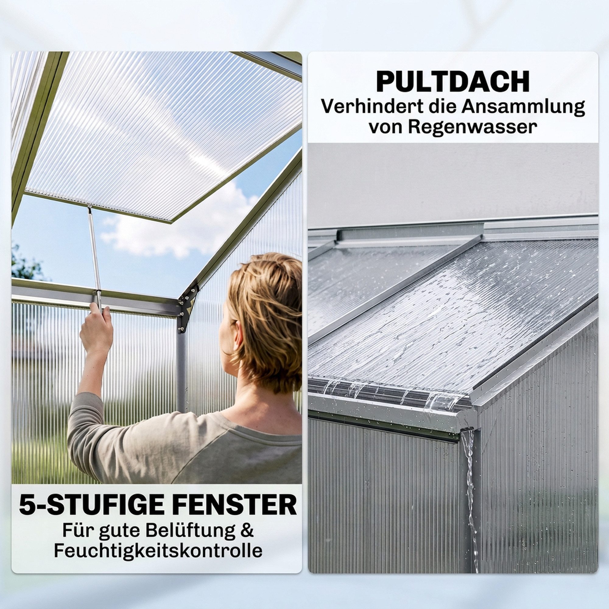 Outsunny Gewächshaus Pflanzenhaus Garten mit Schiebetür, Aufklappbare Dachfenster, BxTxH: 192 x 68 x 196 cm, BxLxH: 68 x 192 x 196 cm, 4 mm Wandstärke, Tomatenh – Bild 5 von 5
