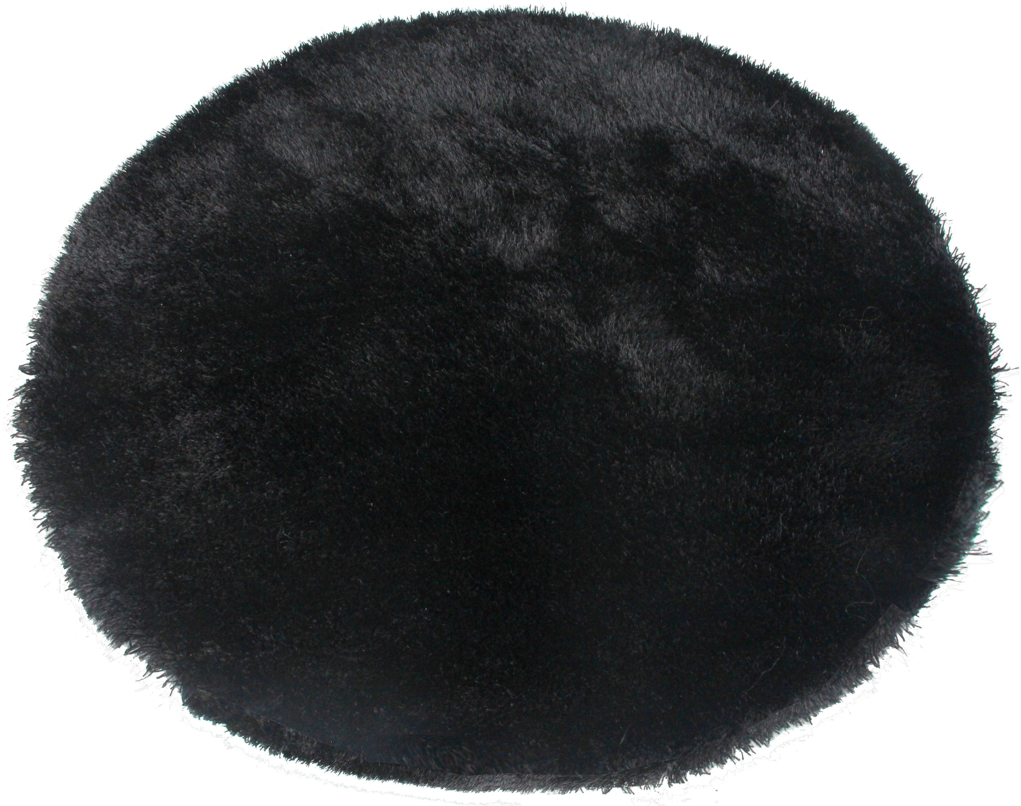 Hochflor-Teppich einfarbig, Lagos, Leonique, Höhe: extra fußbodenheizungsgeeignet mm, Mikrofaser, flauschig, schwarz rund, 45