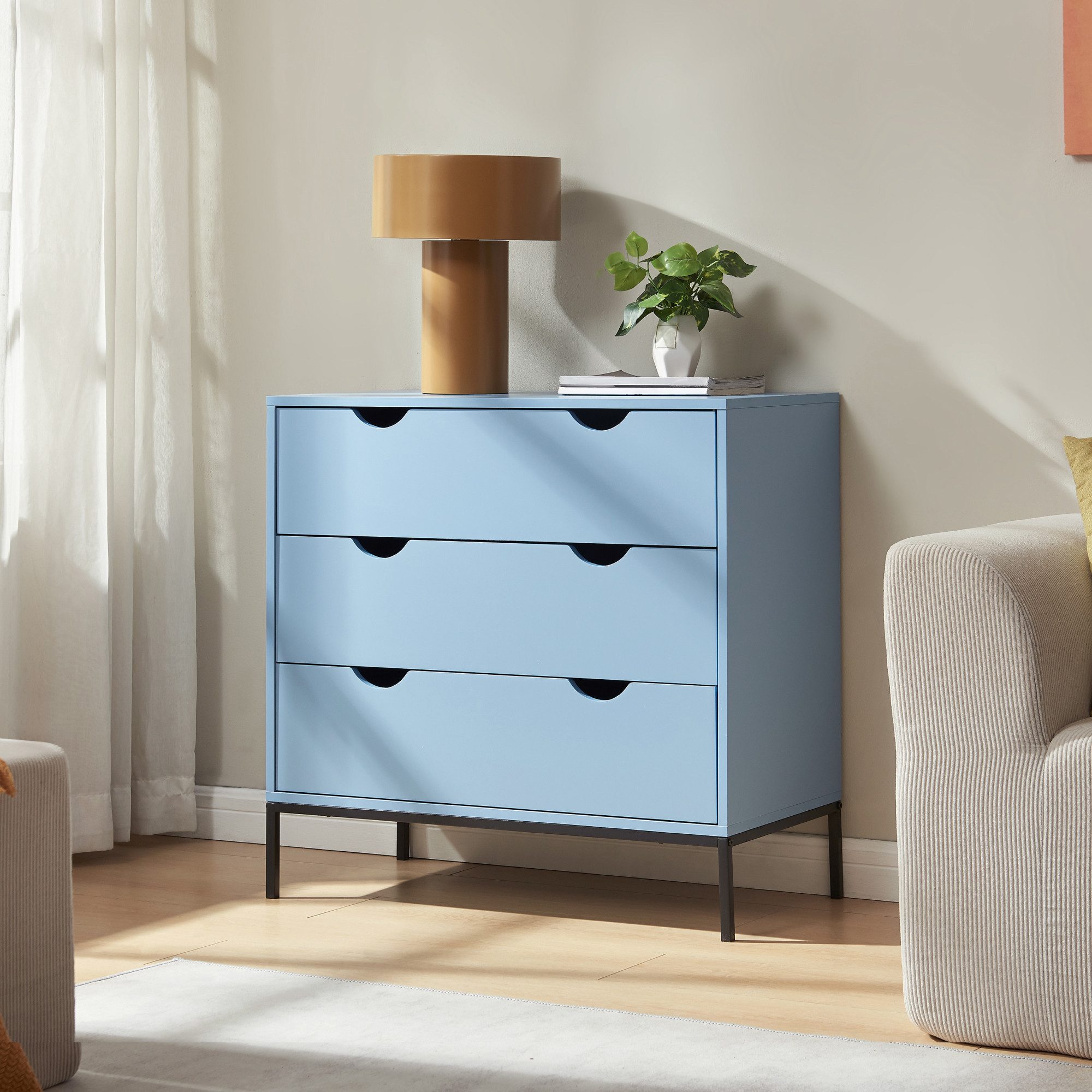 en.casa Kommode, »Colwyn« mit 3 Schubladen 78 x 80 x 40 cm Blau