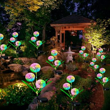 BlingBin LED Solarleuchte 2pcs Solarlampen für Außen Garten Deko Löwenzahn Blumen, Gartendekoration, LED fest integriert, Farbwechsel, Wasserdicht Solar Blumen Lampe für Terrasse, Rasen und Patio