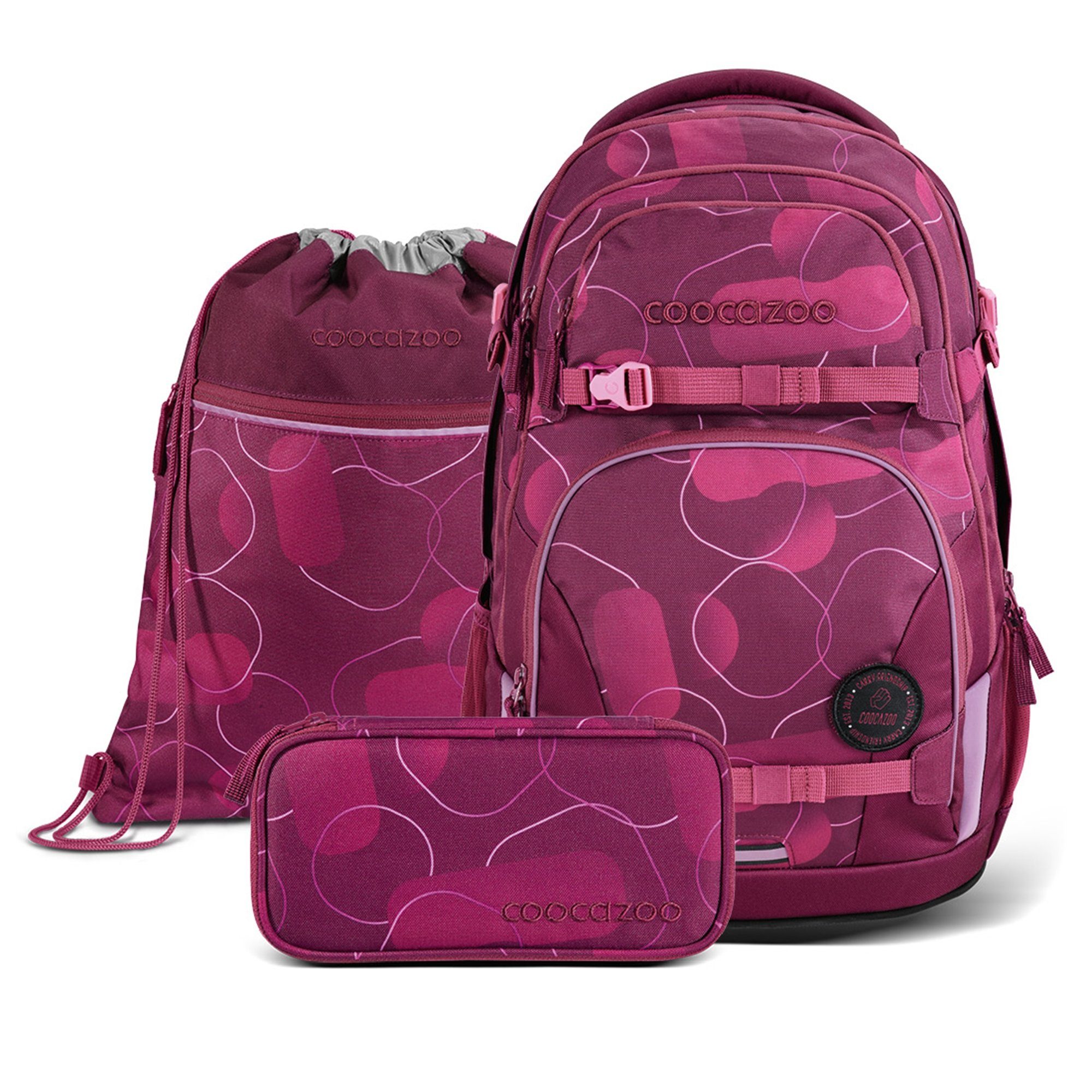 coocazoo Schulranzen Schulrucksack-Set „Berry Bubbles“, 3-teilig (3-tlg)