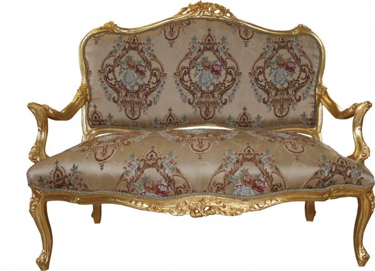 Casa Padrino Sofa Barock Sofa Creme Muster / Gold - italienischer Stil - Barock Möbel - prunkvoll und ausgefallen!