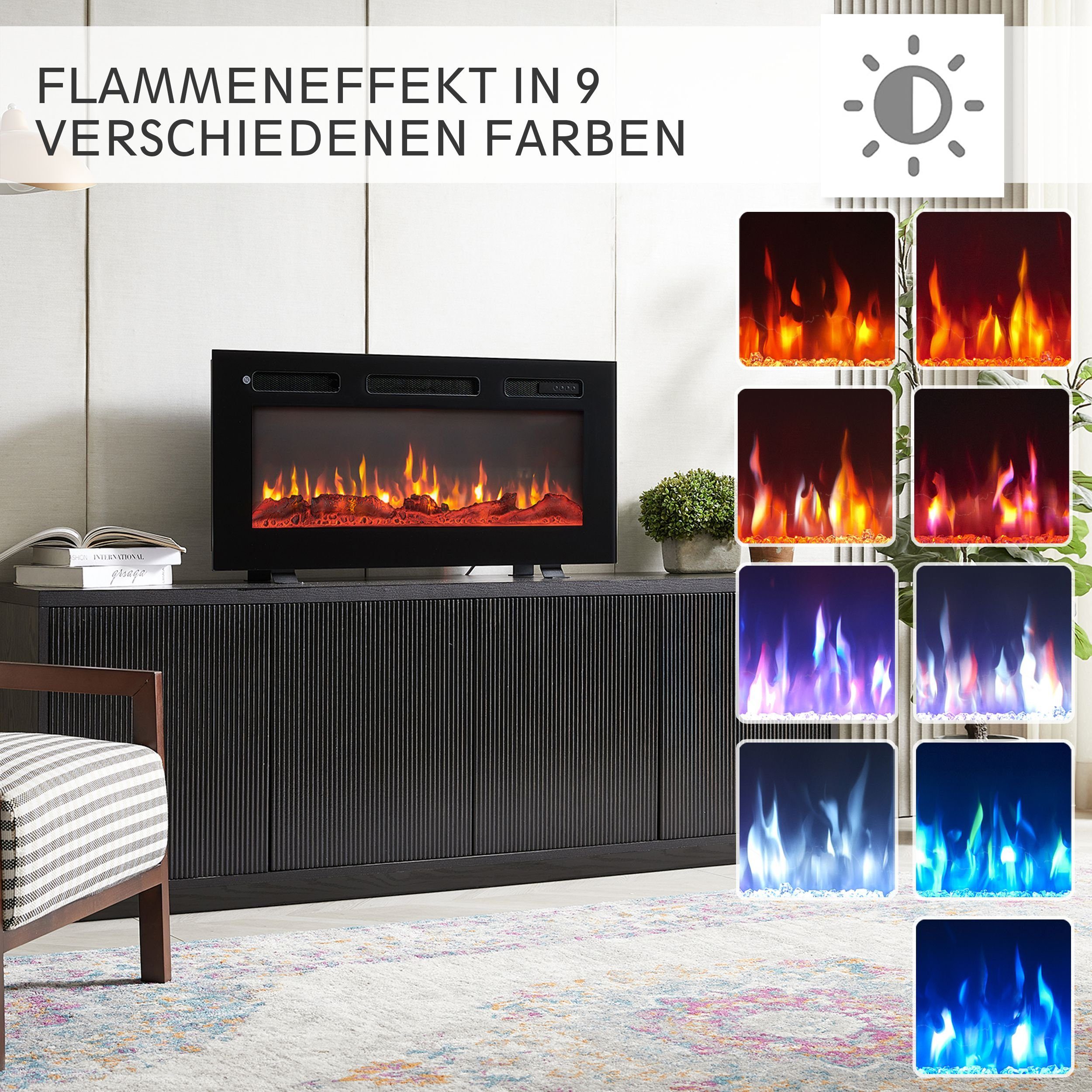 3 1 3D-Flammeneffekt, Fernbedienung, Leif, in Thermostat Wand- 1800W, Heizung mit Elektrokamin Timer, Einbaukamin realistischer Balderia Stand-, oder