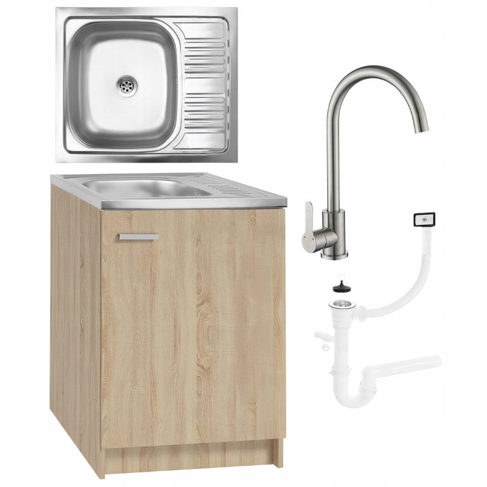 STAMAR Spülenschrank Küchenschrank 60cm Sonoma Eiche Spüle Hocharmatur Siphon XXL Standschrank 50cm Tiefe Edelstahl Geschirrspüler Komplett Modern Set