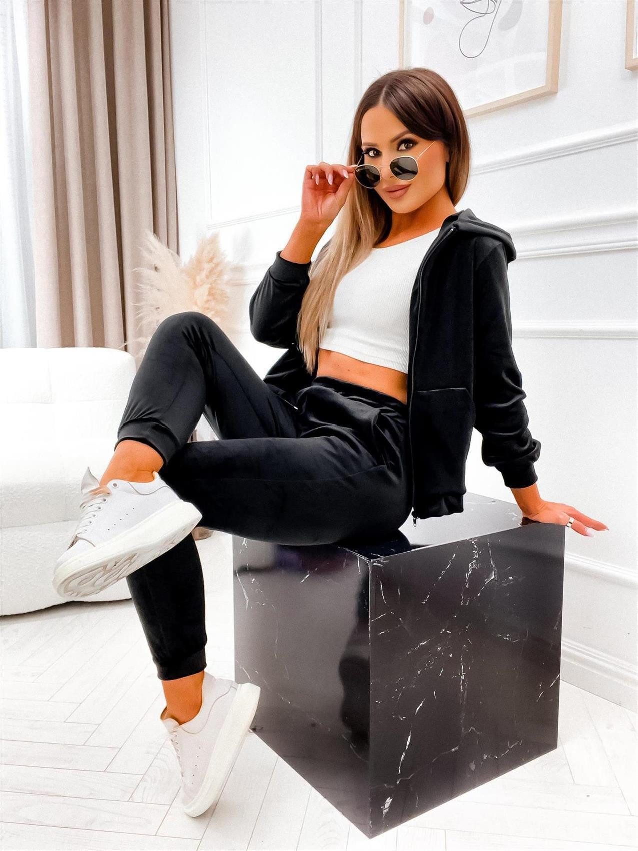 EloModa Jogginganzug Damen Homewear Nicki Jogginganzug mit Kapuze Freizeita günstig online kaufen