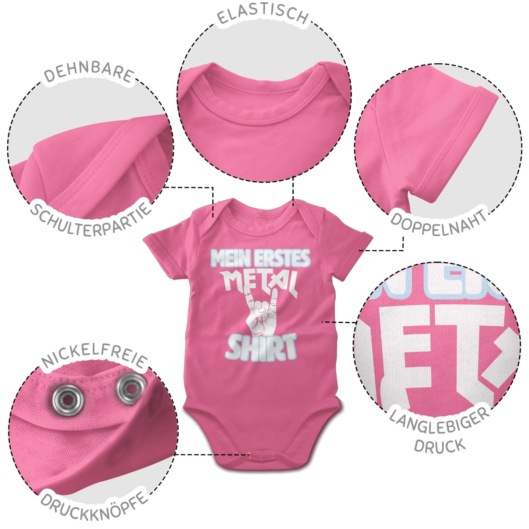 Shirt Mein 3 Sprüche Shirtracer Shirtbody erstes Pink weiß Metal Baby