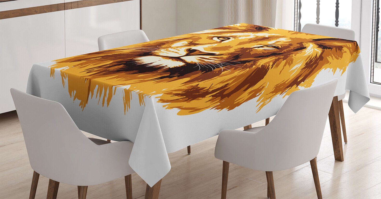 Abakuhaus Tischdecke Farbfest Waschbar Für den Außen Bereich geeignet Klare Farben, Afrika Tropen Safari Löwe-Kunst