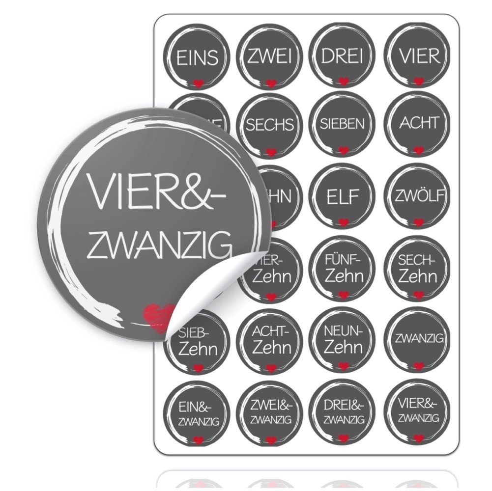 Weihnachtswunder® Наклейки 24x Adventskalender Aufkleber Наклейки Zahlen 1-24 selbstklebend ED.1, (Set), ø 5 cm