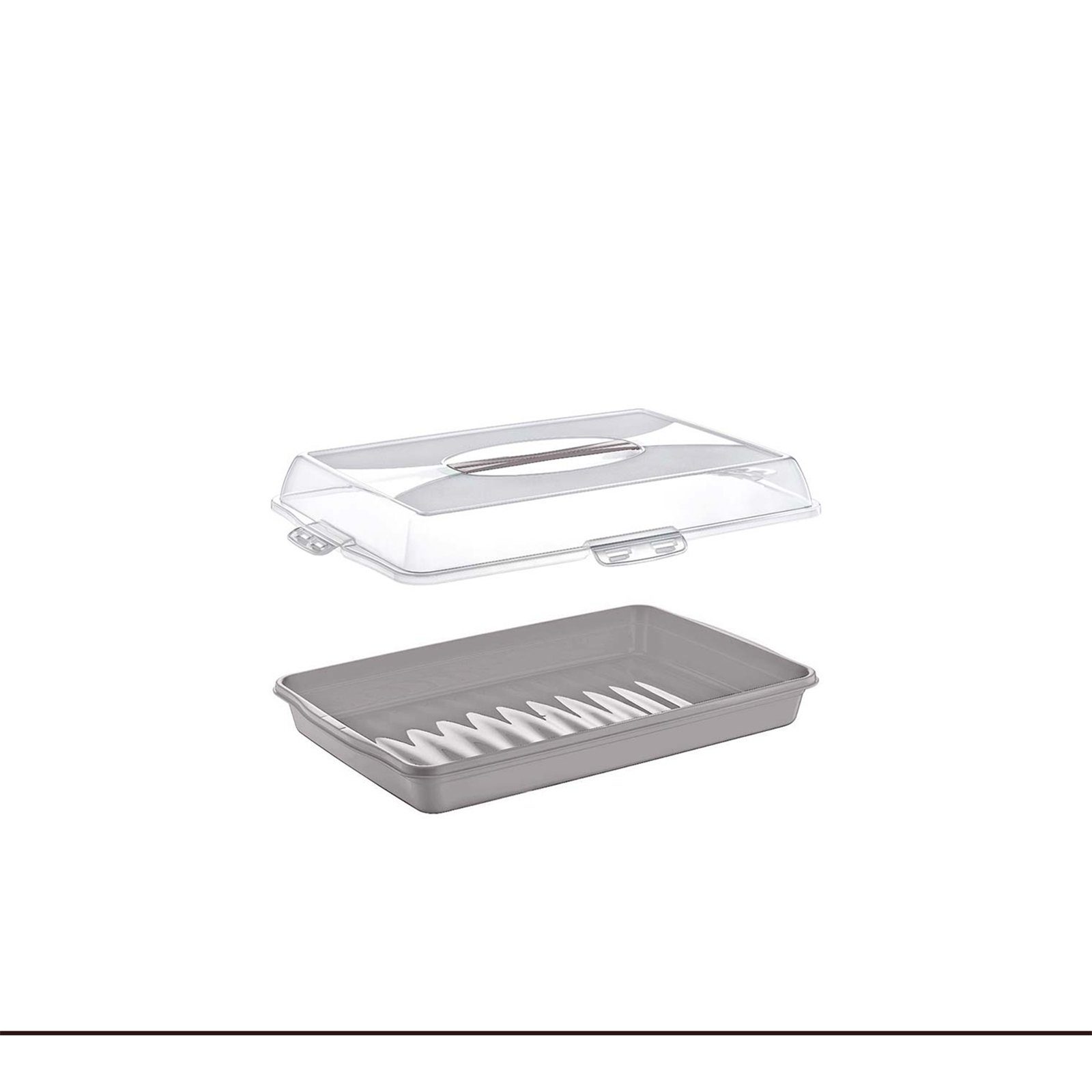Tortenbehälter Kuchenbehälter Neuetischkultur Rechteckig mit Deckel, Kunststoff, Tortenplatte