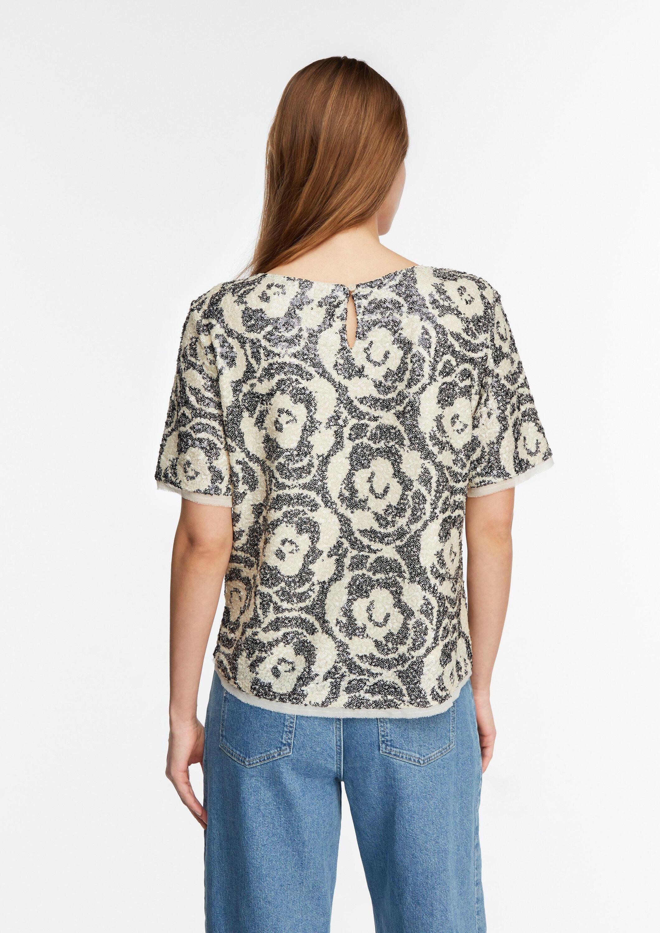 comma Kurzarmbluse Bluse Paillettenshirt im Relaxed Fit