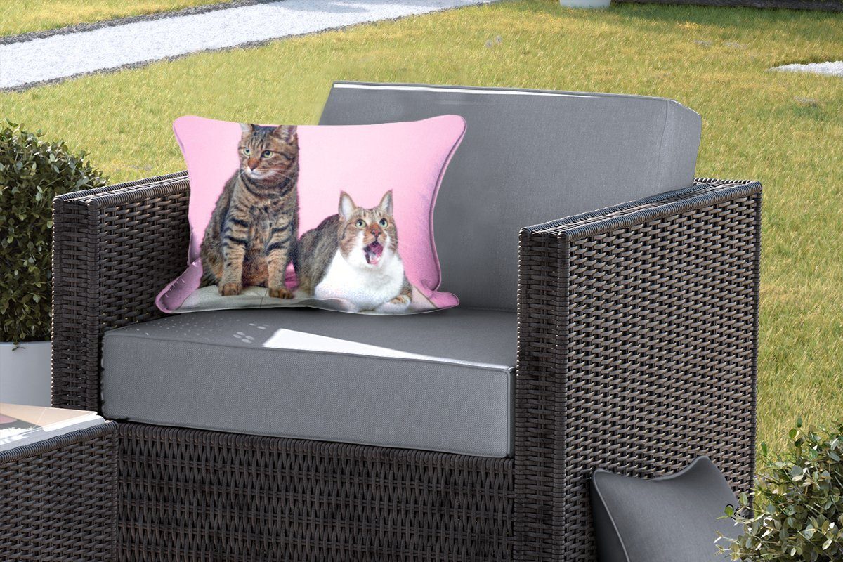 Kinder, Kinder - - Mädchen Dekokissen Katze - - Kissenhülle Outdoor-Dekorationskissen, Pouf - Dekokissenbezug, MuchoWow Polyester, Rosa