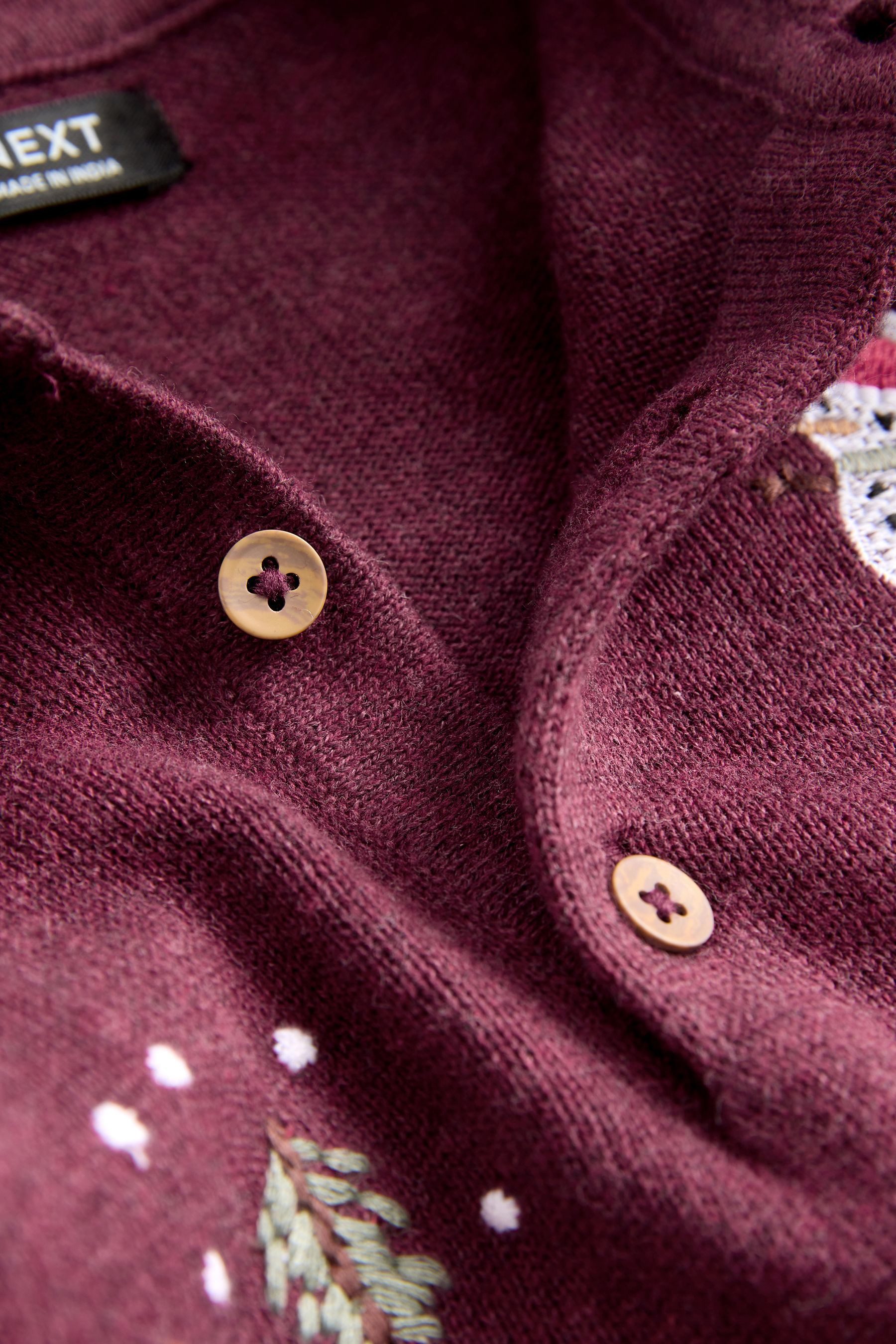 Next Polokragenpullover Strick-Poloshirt mit Weihnachtsstickerei (1-tlg)