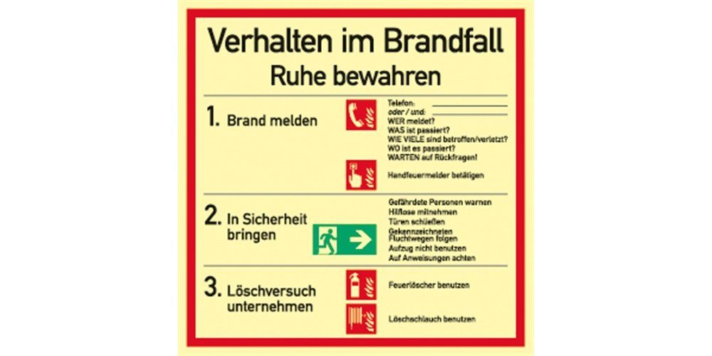 Thumbnail - König Werbeanlagen Hinweisschild Verhalten im Brandfall, Anlehnung an die DIN 14096, Teil A (2014)