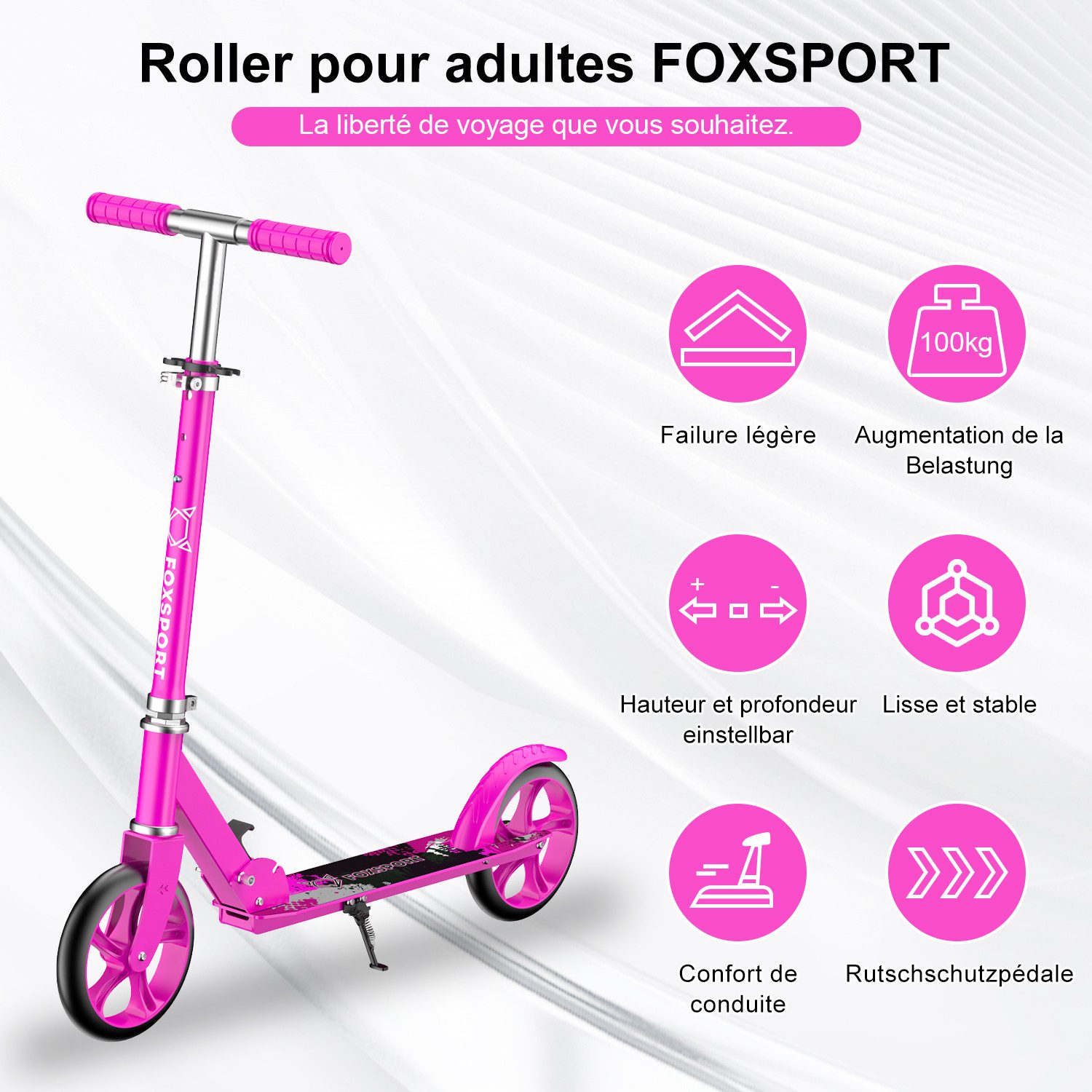 FOXSPORT Cityroller Leichter faltbarer, für Erwachsene und Kinder, 1 km/h, (Packung, mit Schutzblechen), klappbar&höhenverstellbar Scooter 4.7 Zoll Räder Maximale 100 kg