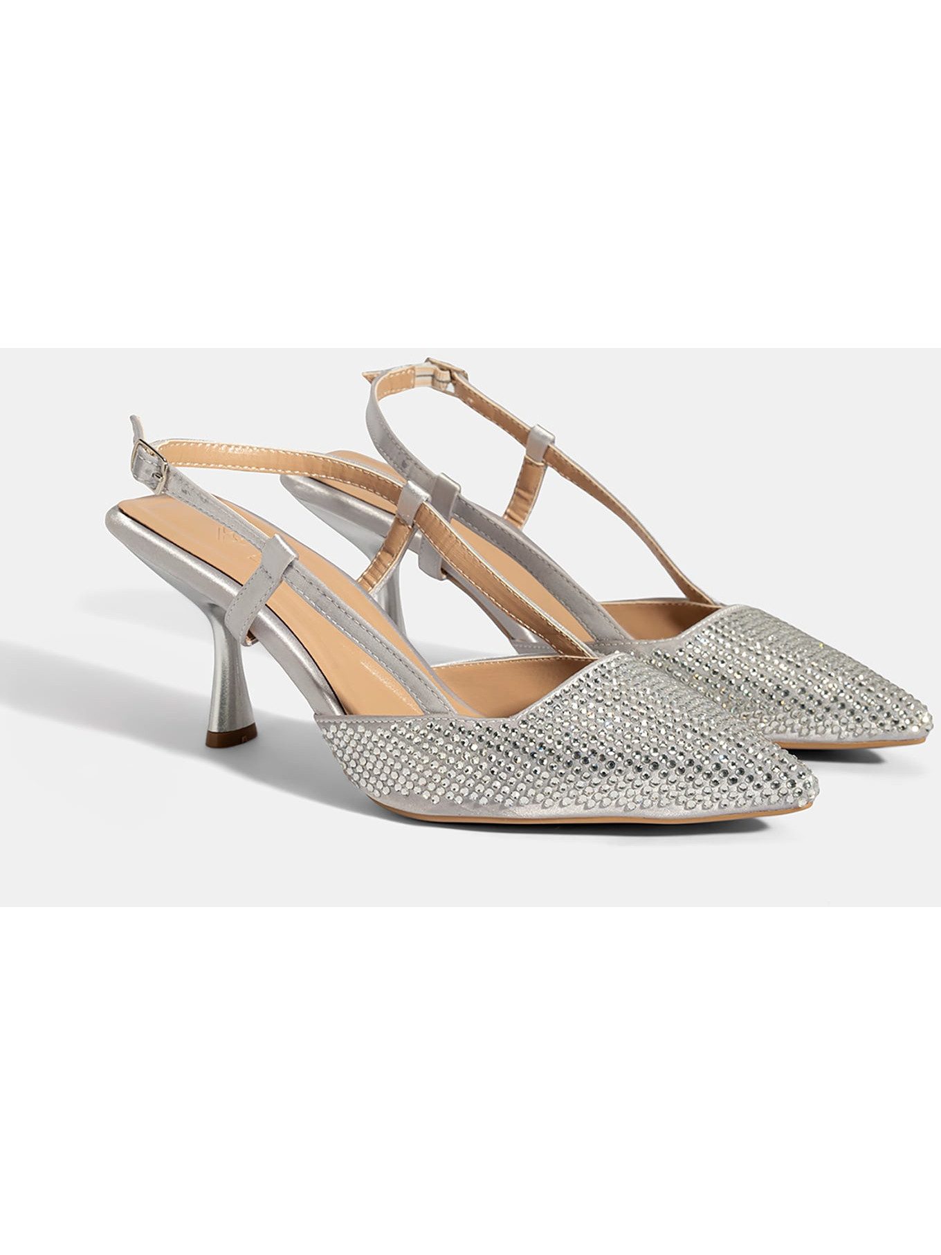 Desa DESA Damen-Pumps aus Satin mit Strassschnalle und spitzer Zehenpartie Pumps