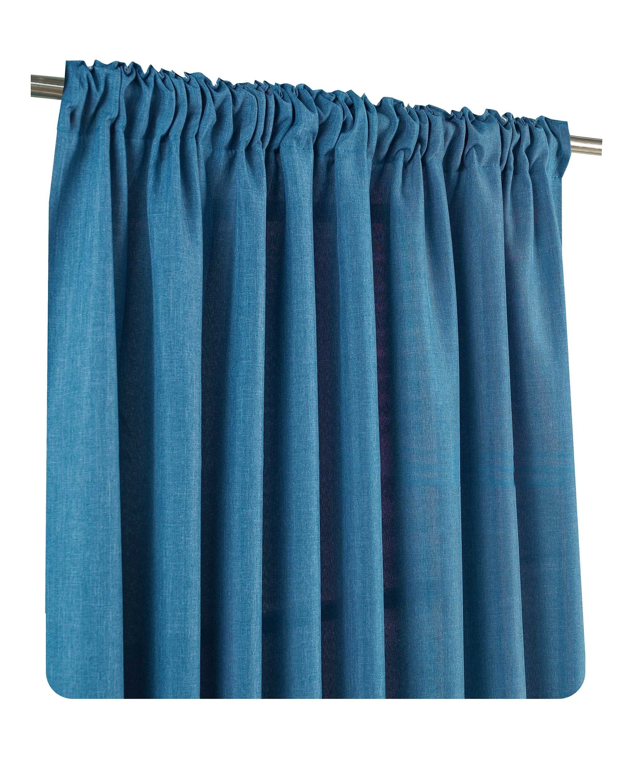 Gardine Vorhang 2er Set Kräuselband 140x245 cm blickdicht Struktur Leinenoptik, Haus und Deko, Kräuselband (2 St), blickdicht, Polyester Blau