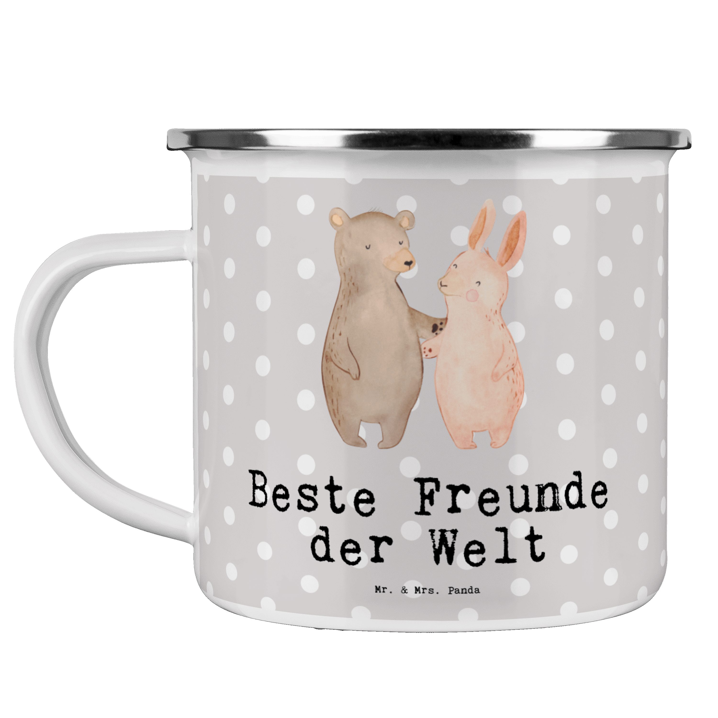 Mr. & Mrs. Panda Becher Hase Beste Freunde der Welt - Grau Pastell - Geschenk, Blechtasse Out, Emaille