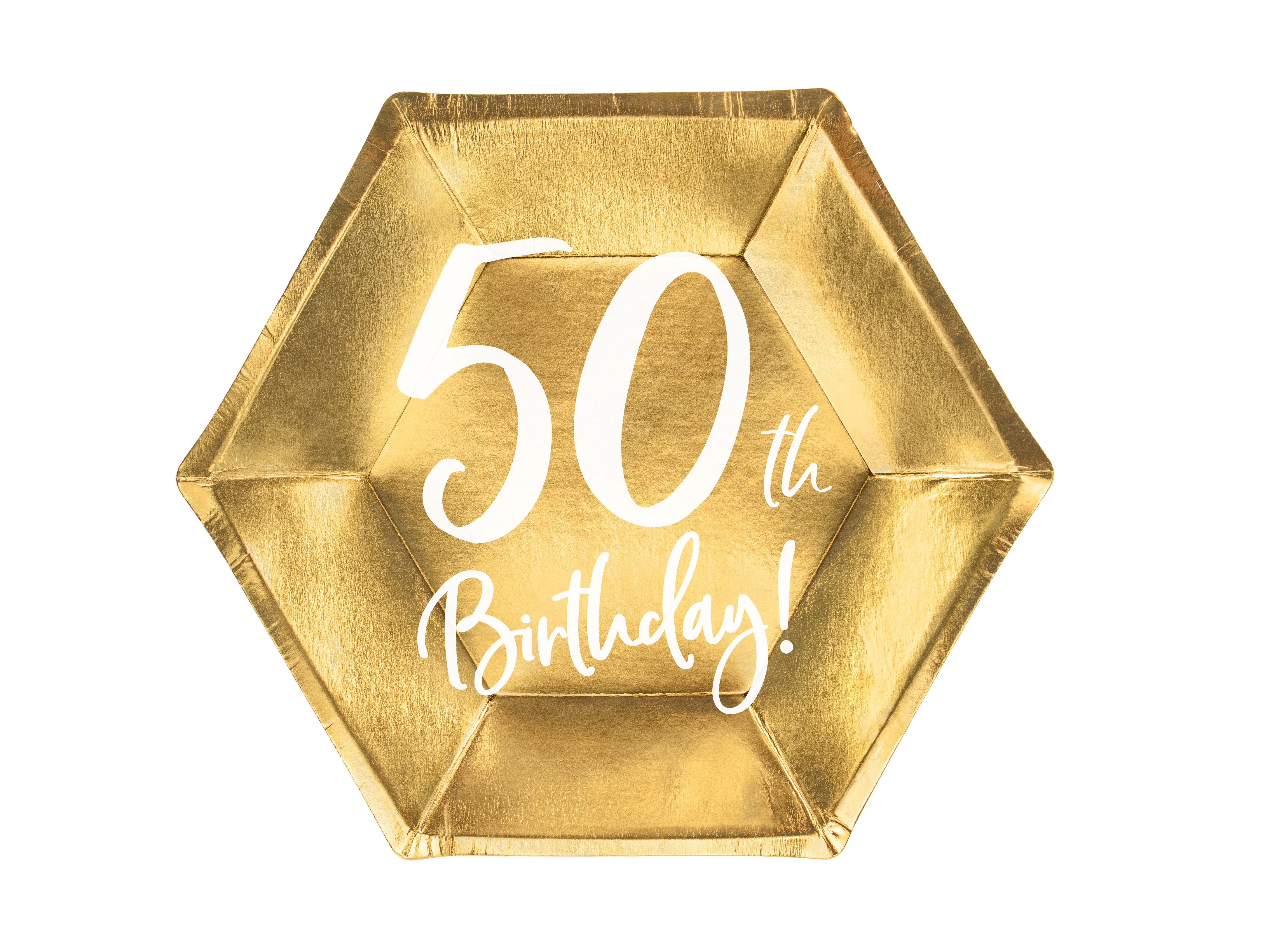 partydeco Pappteller Pappteller Happy Birthday #50, Ø20cm/6Stk. Gold