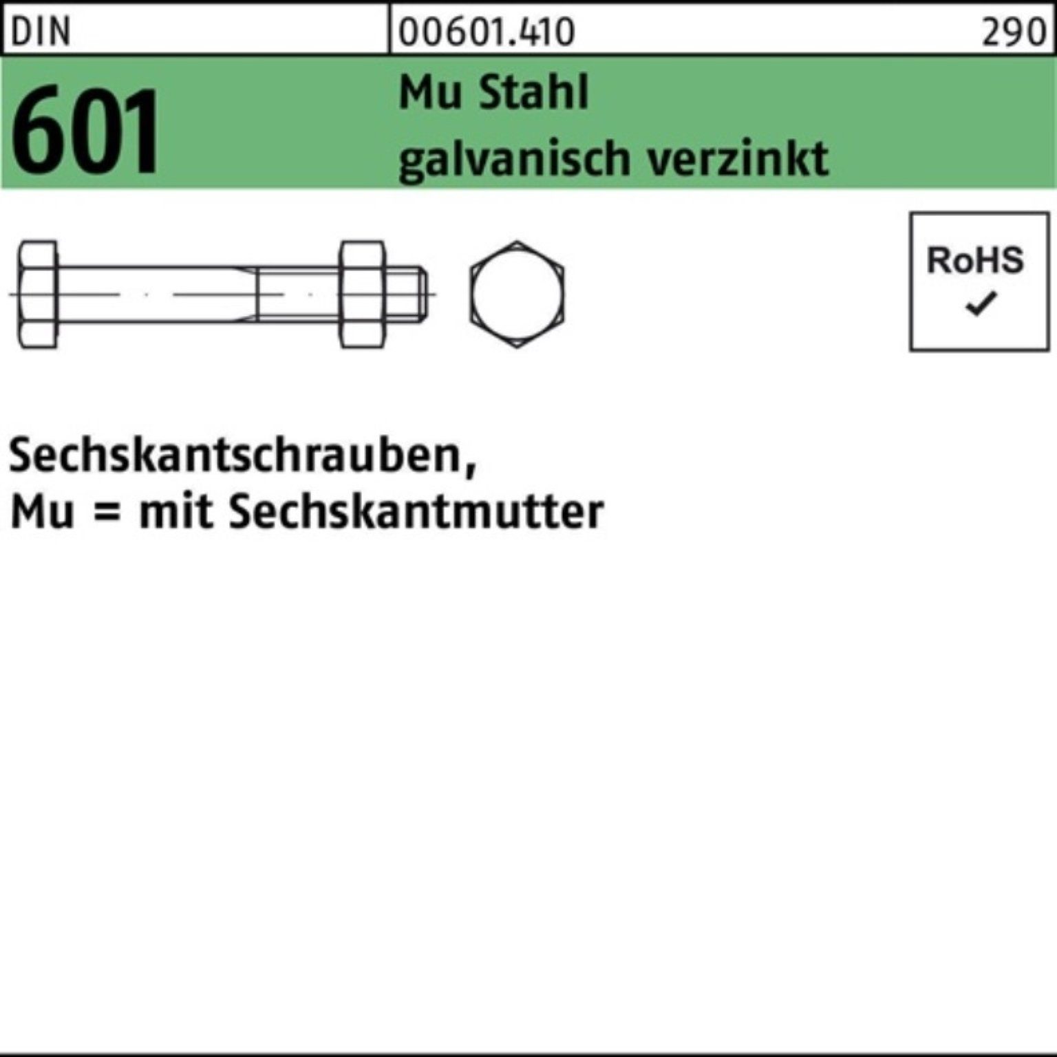 Reyher Sechskantmutter 500er Pack Sechskantschraube DIN 601 Sechskantmutter M6x20 Mu Stahl 4. | Muttern