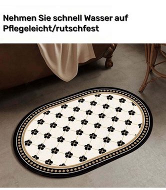 Designteppich Badezimmer saugfähige Bodenmatte, rutschfester weicher Teppich, FIDDY, Oval: 40 x 60 cm, Höhe: 5 mm, Fußmatte für Dusche und Bad im Freien