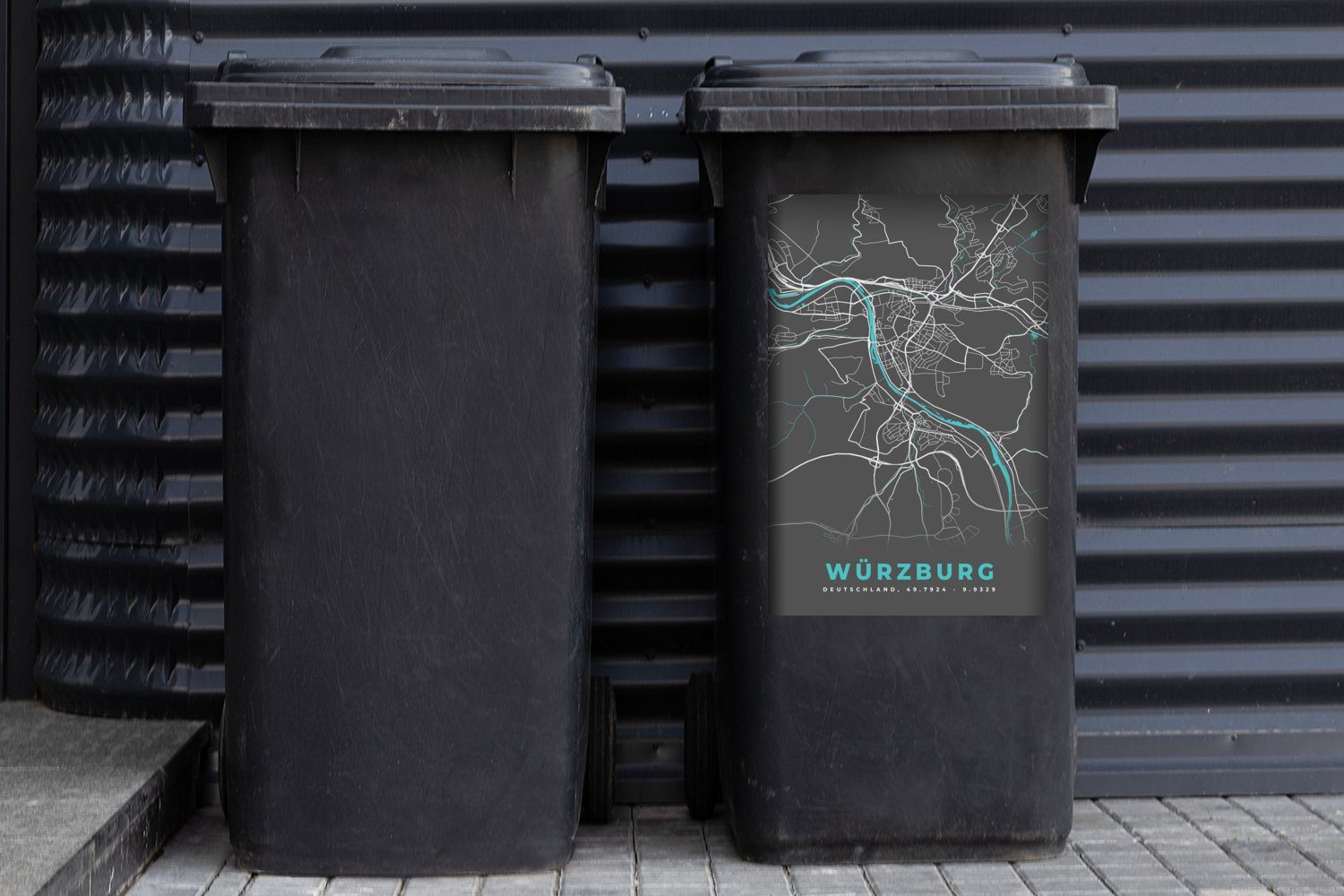 (1 Würzburg - - Container, Abfalbehälter Mülltonne, St), Mülleimer-aufkleber, - - Stadtplan Deutschland Blau Wandsticker MuchoWow Sticker, Karte