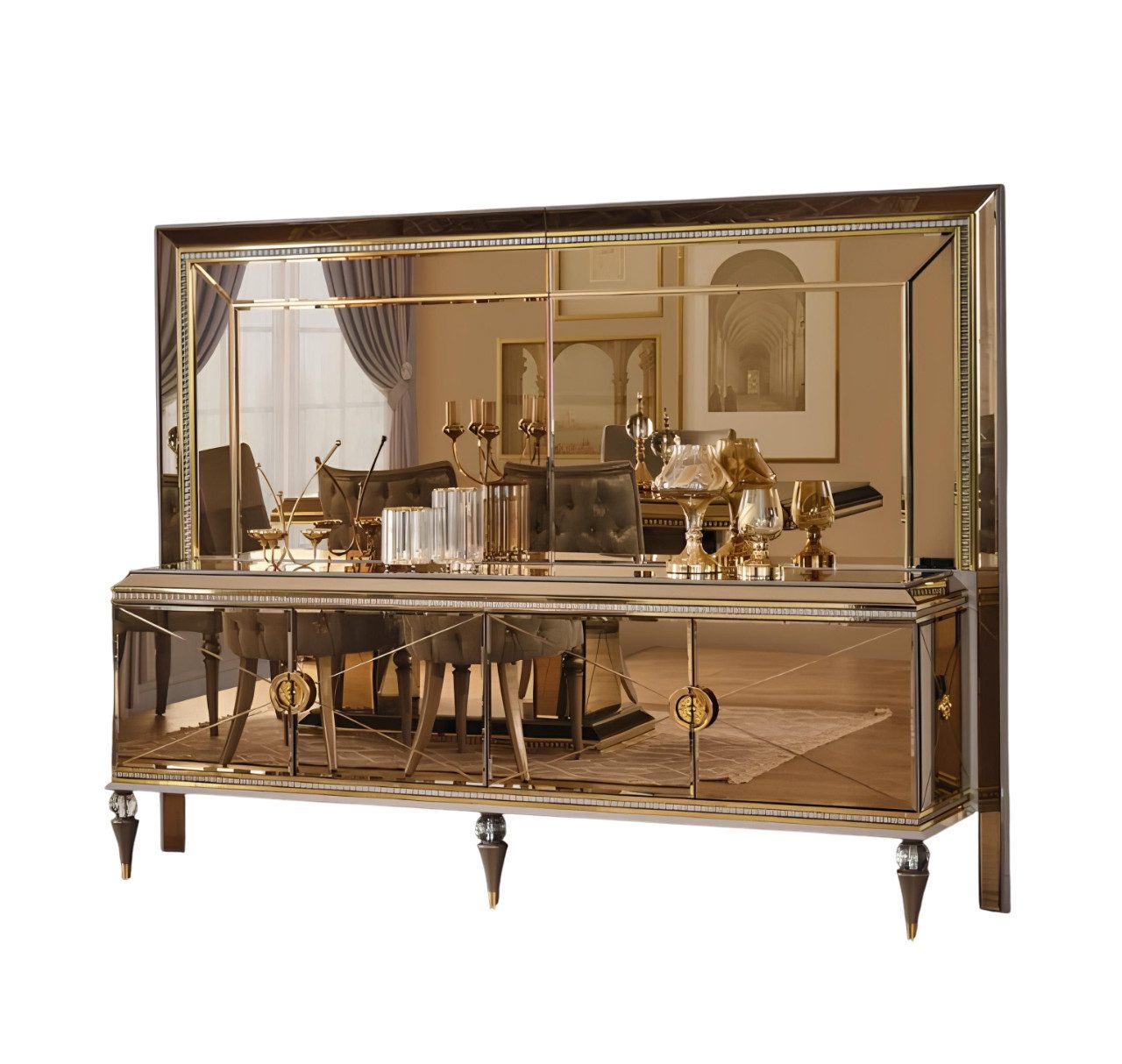 Xlmoebel Sideboard Elegante Holzkommode mit goldenen Akzenten und Spiegel (Sideboard, 1 St., Sideboard), Hergestellt in Europa