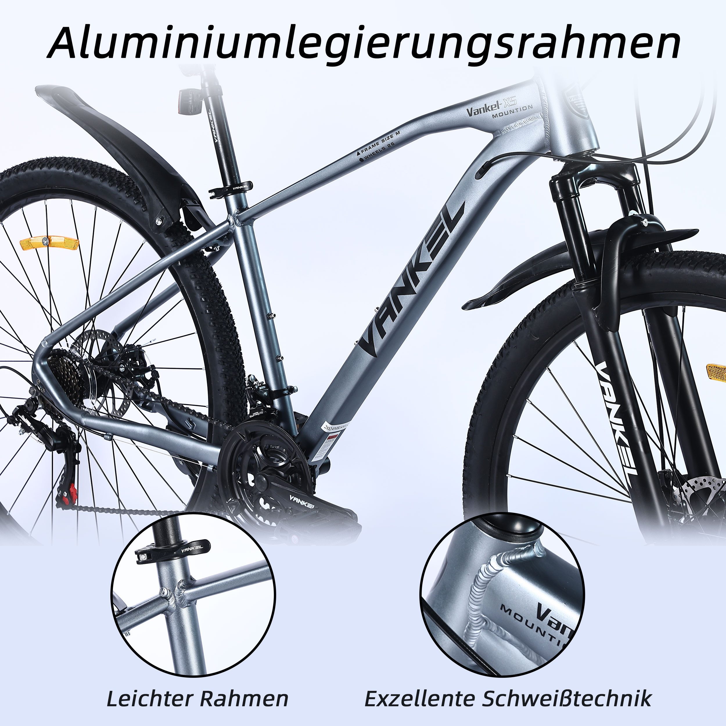 Vankel Mountainbike Mountainbike Hardteil MTB 28&29 Zoll Breitreifen für Damen und Herren, 21 Gang Tourney, Shimano 21 Gang, Kettenschaltung, Scheibenbremsen hinten und vorne