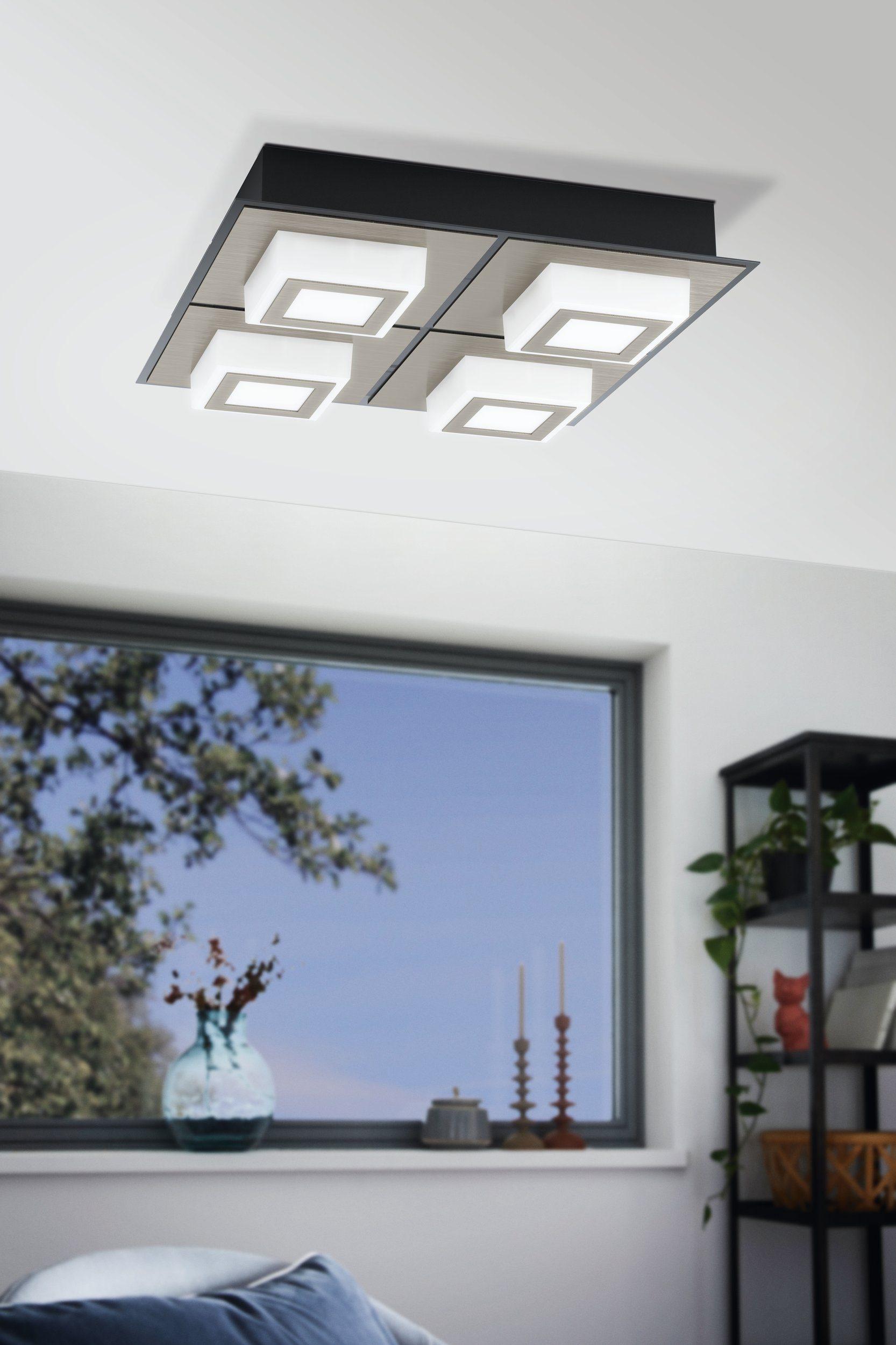 EGLO LED Deckenleuchte Masiano 1, Leuchtmittel inklusive, Deckenlampe in Schwarz, Satiniert, Wohnzimmerlampe, warmweiß