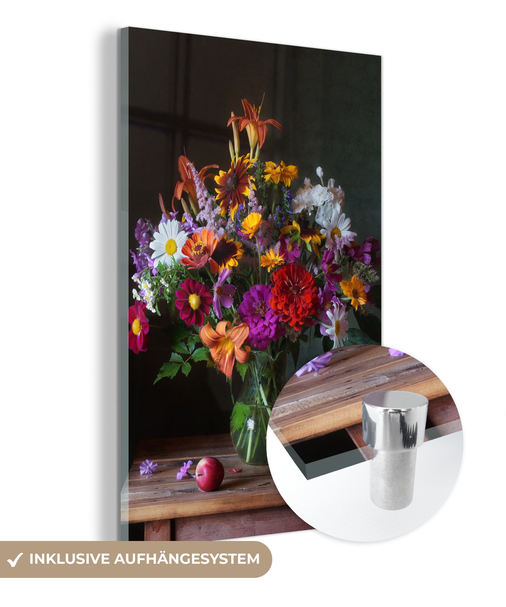 MuchoWow Acrylglasbild Farben - Blumen - Stilleben, (1 St), Glasbilder - Bilder auf Glas Wandbild - Foto auf Glas - Wanddekoration