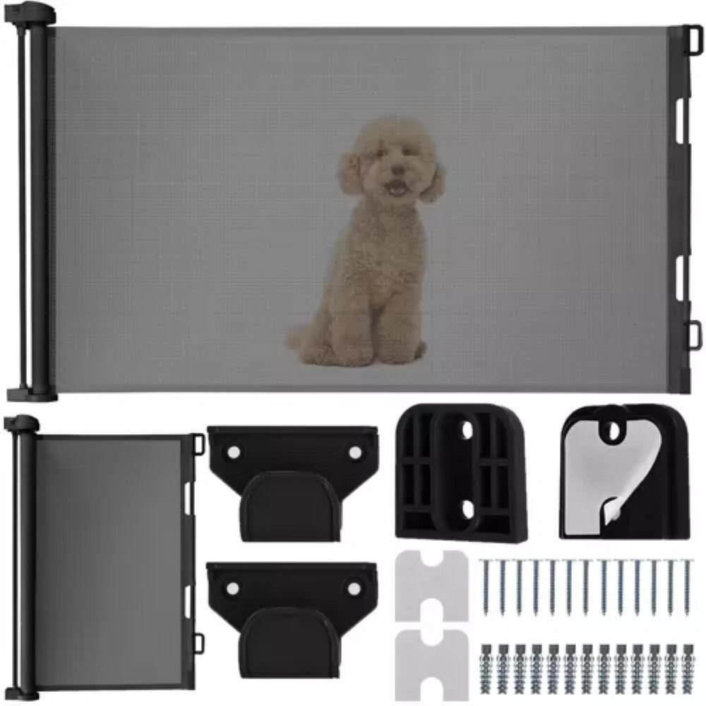 Ruhhy Treppenschutzgitter ROLLOSAFE - Ausziehbares Sicherheitstor für Tiere bis 160 cm. (Treppenschutzrolltor-Set, Sicherheitsrolltor-Set mit Tor, Montagehaken und Befestigungsmaterial), Ausziehbares Rolltor für einfache Sicherung in jedem Zuhause.