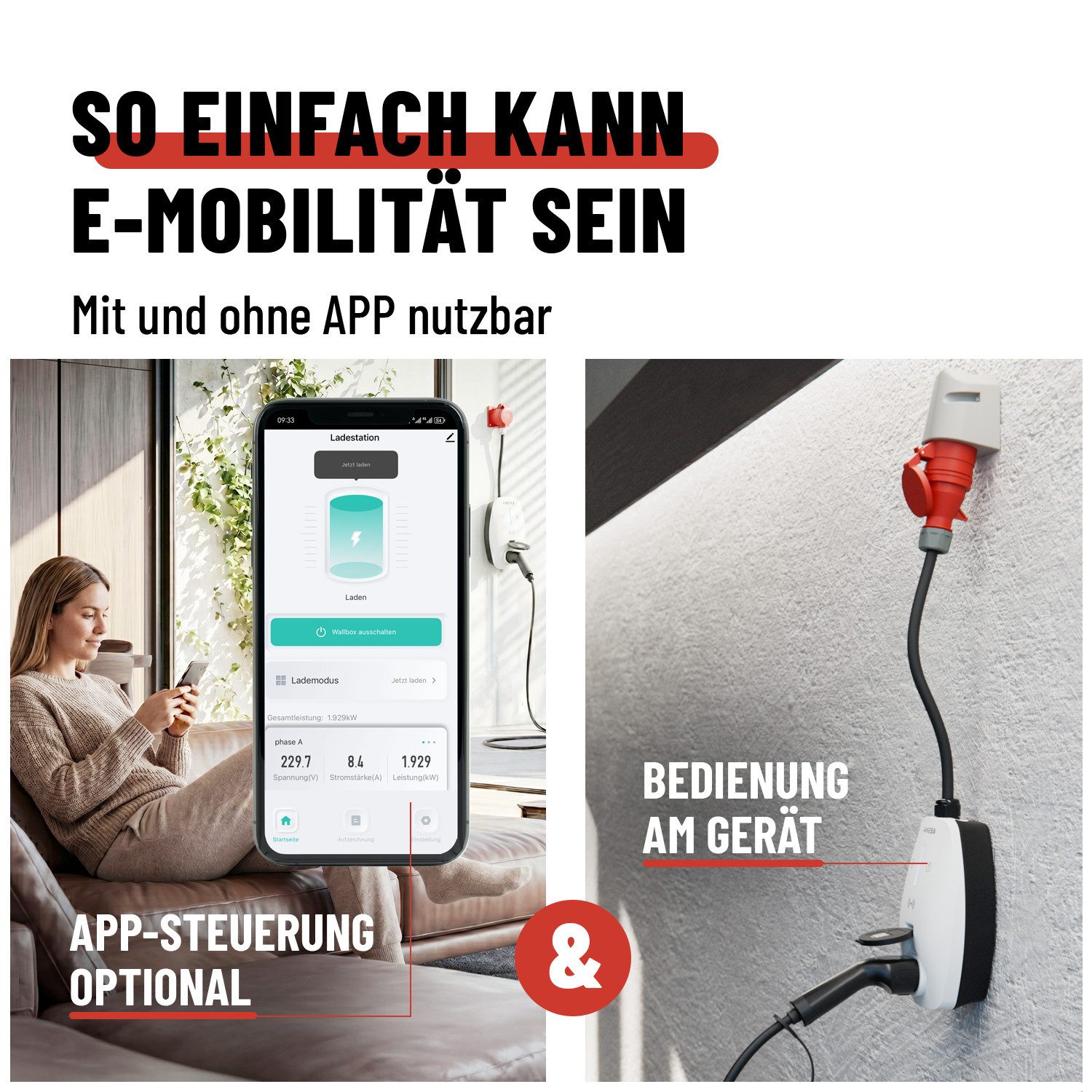 ABSINA Mobile Wallbox 11kW mit App Steuerung & einstellbarer Ladeleistung Elektroauto-Ladegerät (1-tlg)